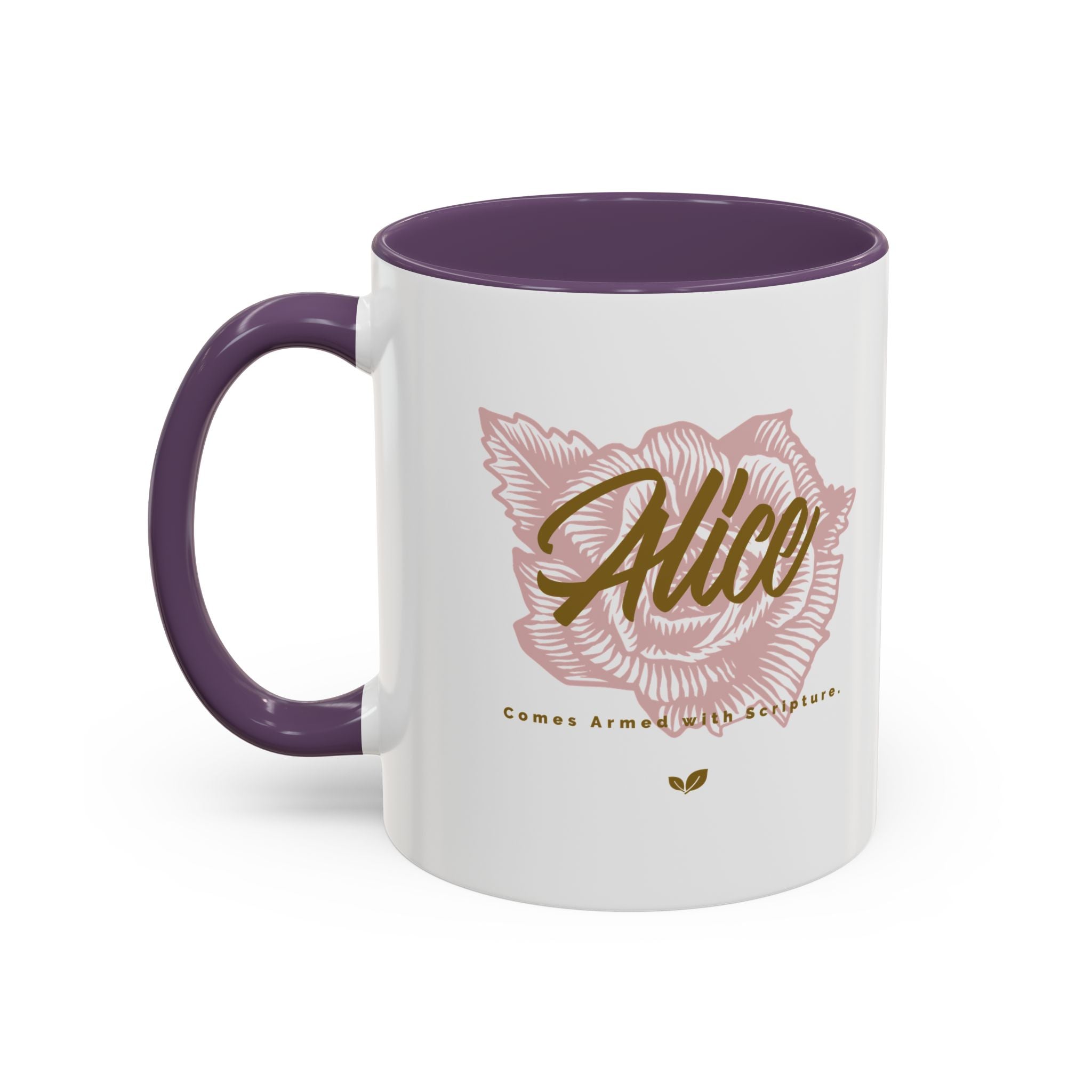 Alice Floral Accent Coffee Mug — Personalized Name Pink Blossom Ceramic Mug (11/15 oz)