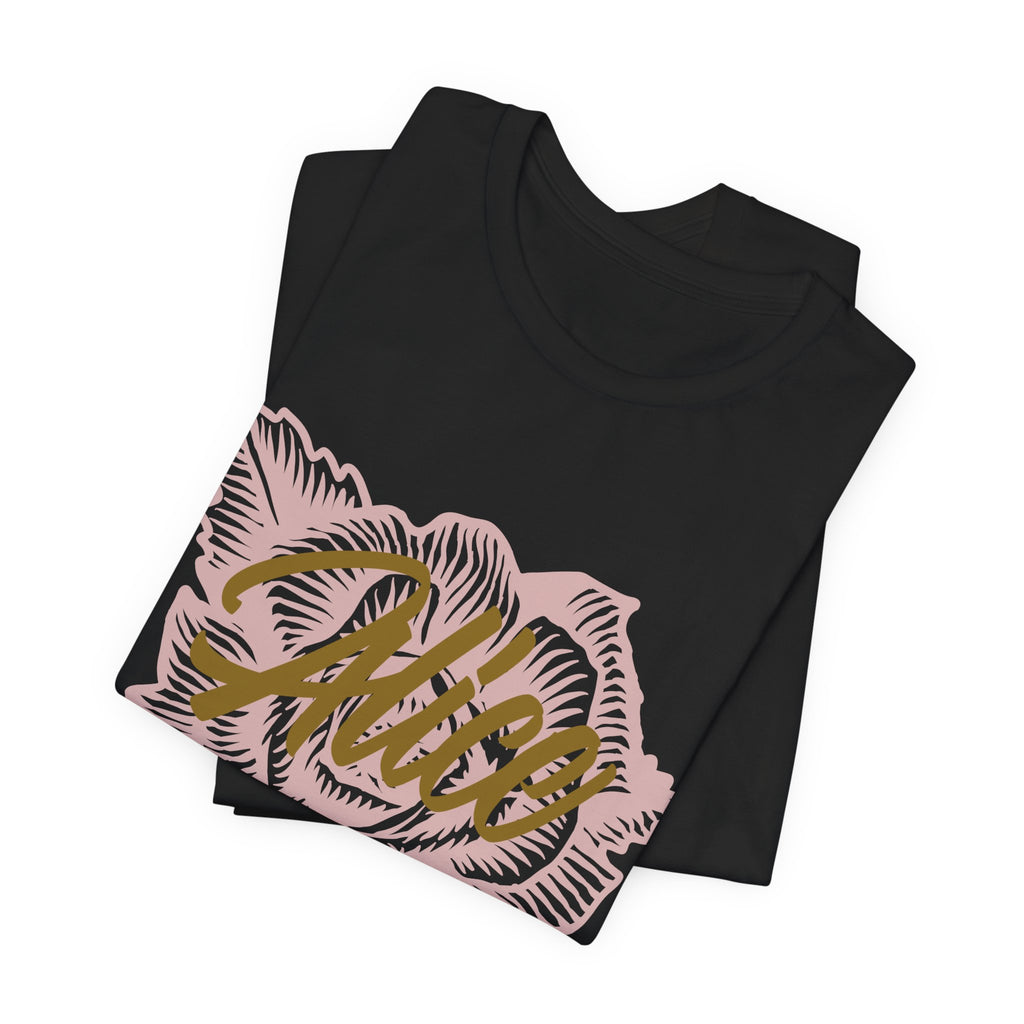 Alice Floral Tee — 'Alice' Script with Rose Illustration