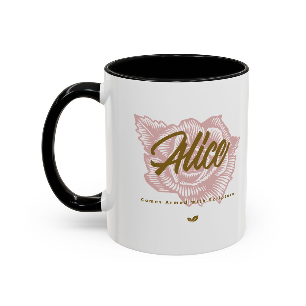 Alice Floral Accent Coffee Mug — Personalized Name Pink Blossom Ceramic Mug (11/15 oz)
