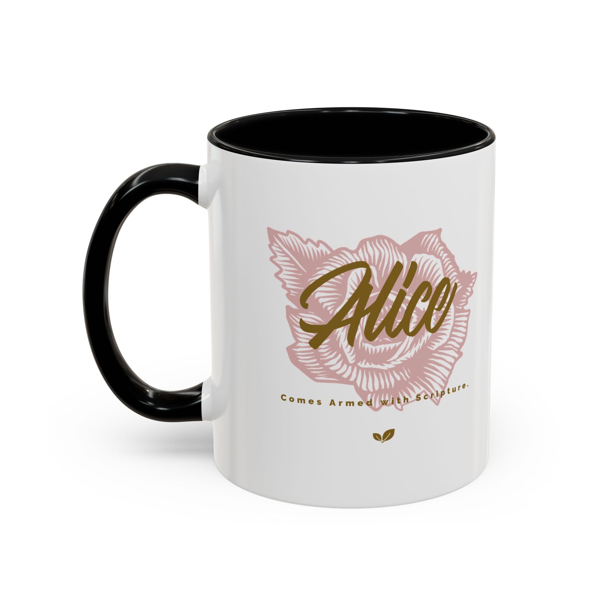 Alice Floral Accent Coffee Mug — Personalized Name Pink Blossom Ceramic Mug (11/15 oz)