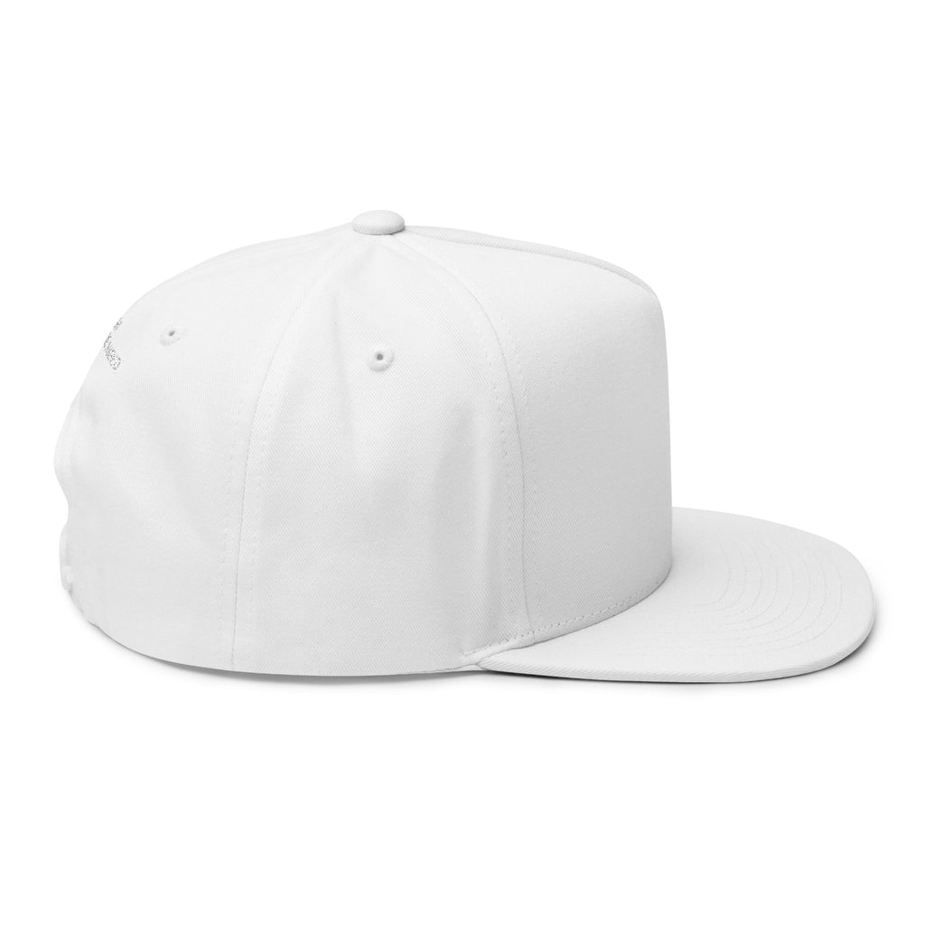 Embroidered Grinder & Leaf Flat Bill Cap — White Snapback Hat