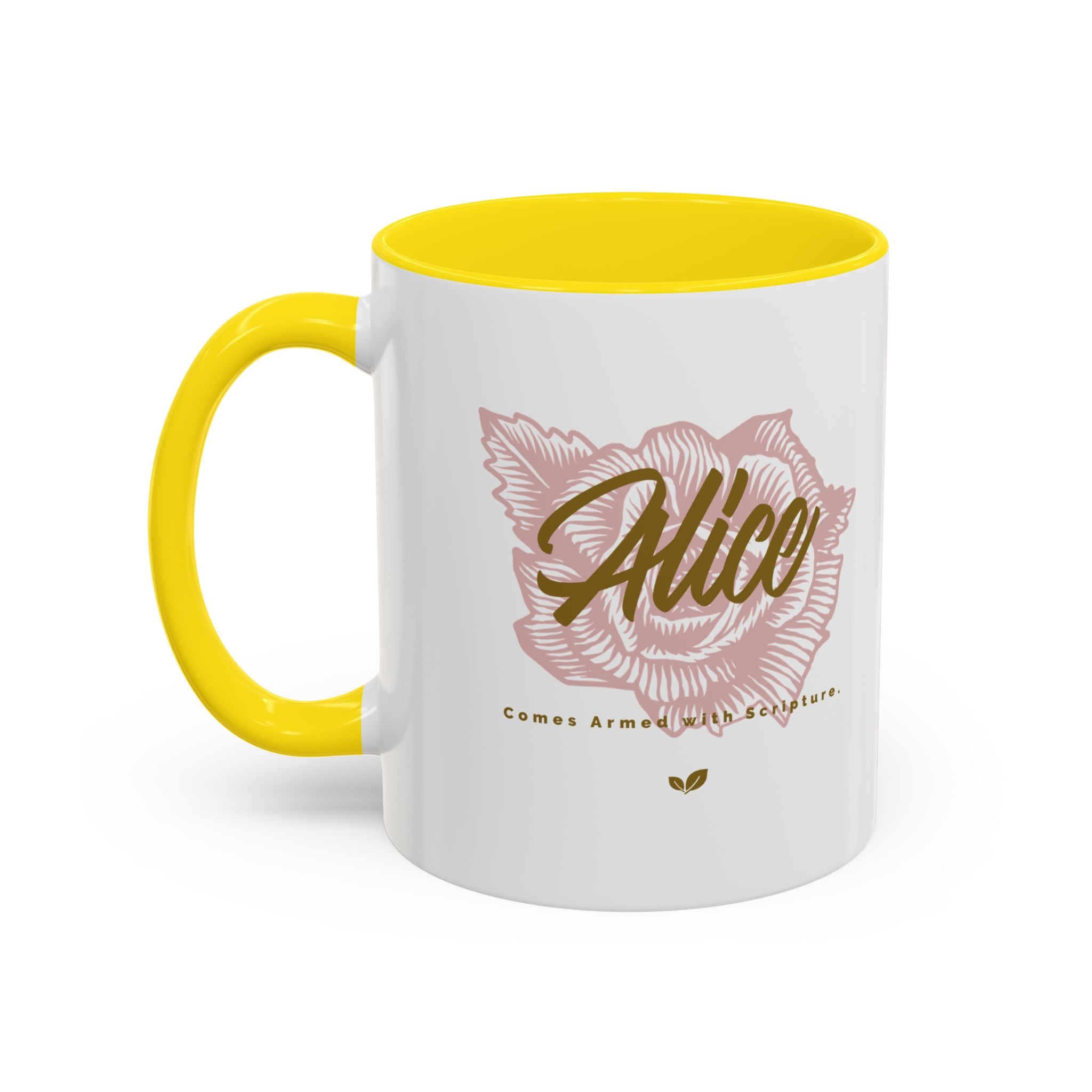 Alice Floral Accent Coffee Mug — Personalized Name Pink Blossom Ceramic Mug (11/15 oz)