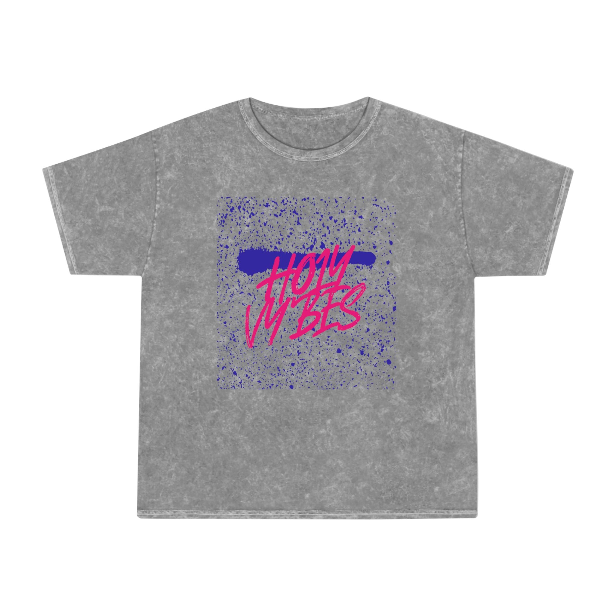 Retro "Holy Vibes" Mineral Wash T‑Shirt — 80s Neon Graphic Tee