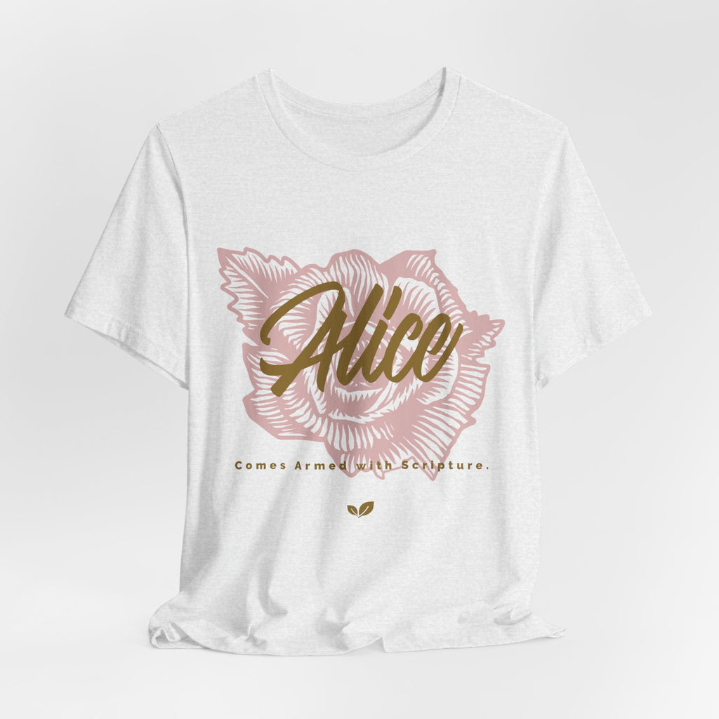 Alice Floral Tee — 'Alice' Script with Rose Illustration