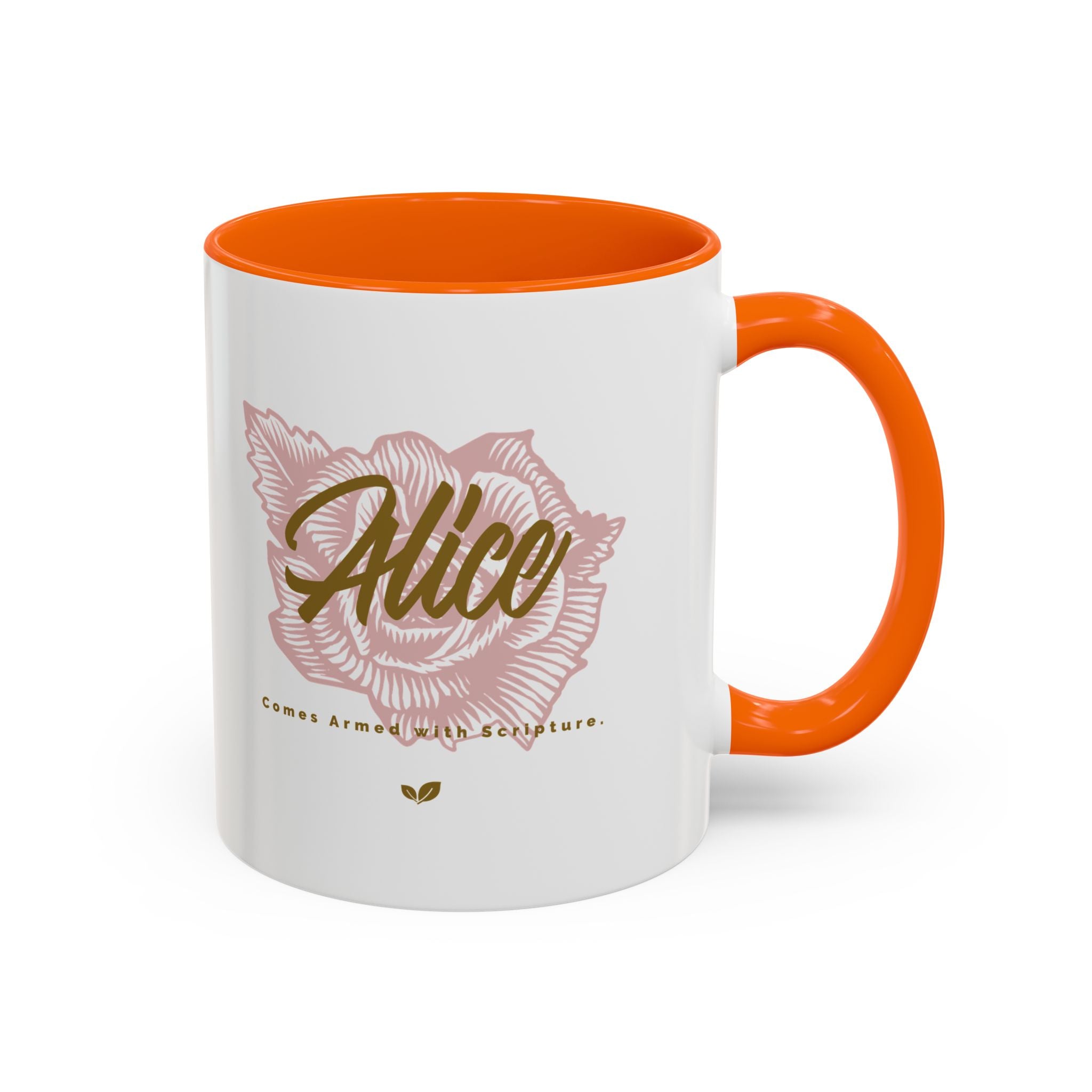Alice Floral Accent Coffee Mug — Personalized Name Pink Blossom Ceramic Mug (11/15 oz)