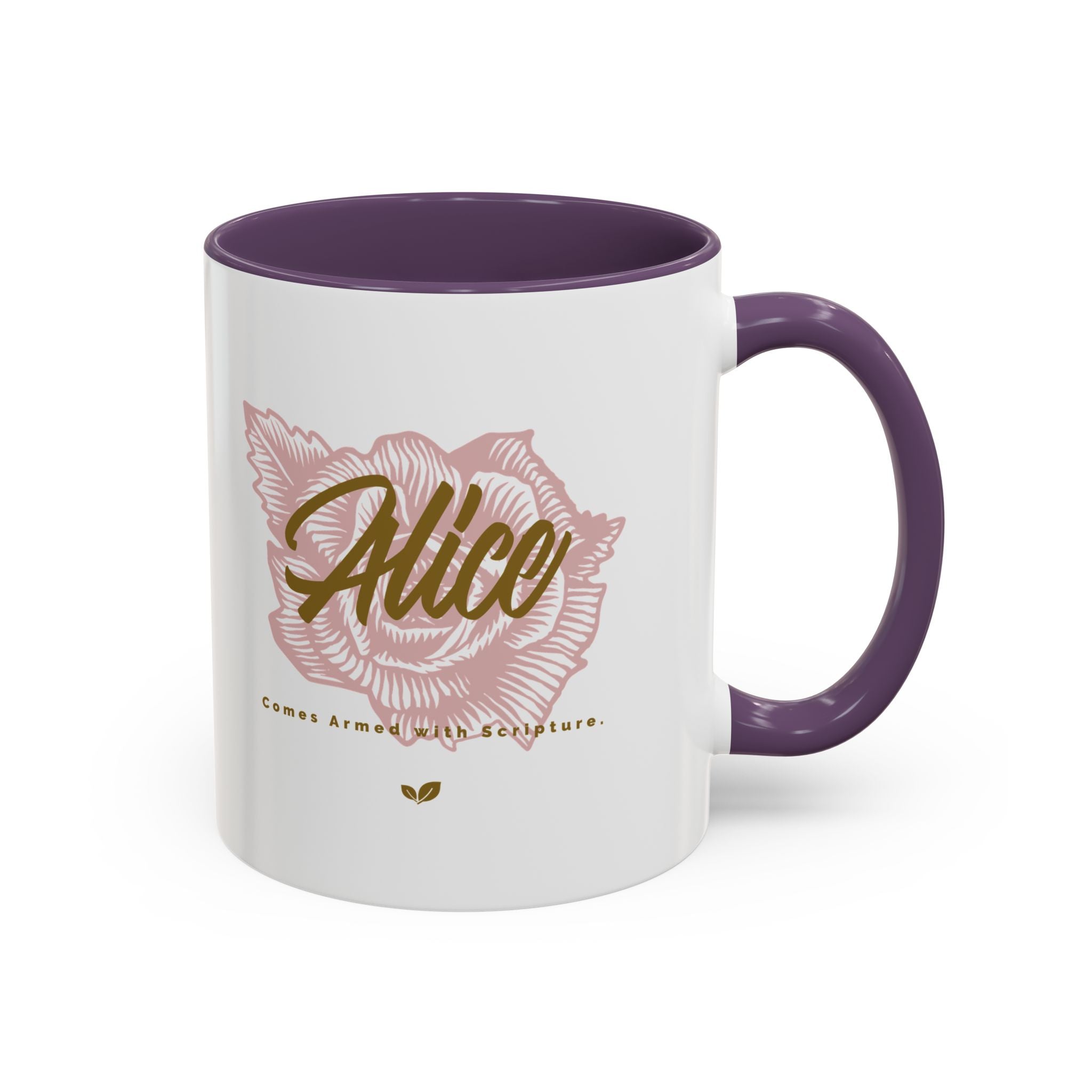 Alice Floral Accent Coffee Mug — Personalized Name Pink Blossom Ceramic Mug (11/15 oz)