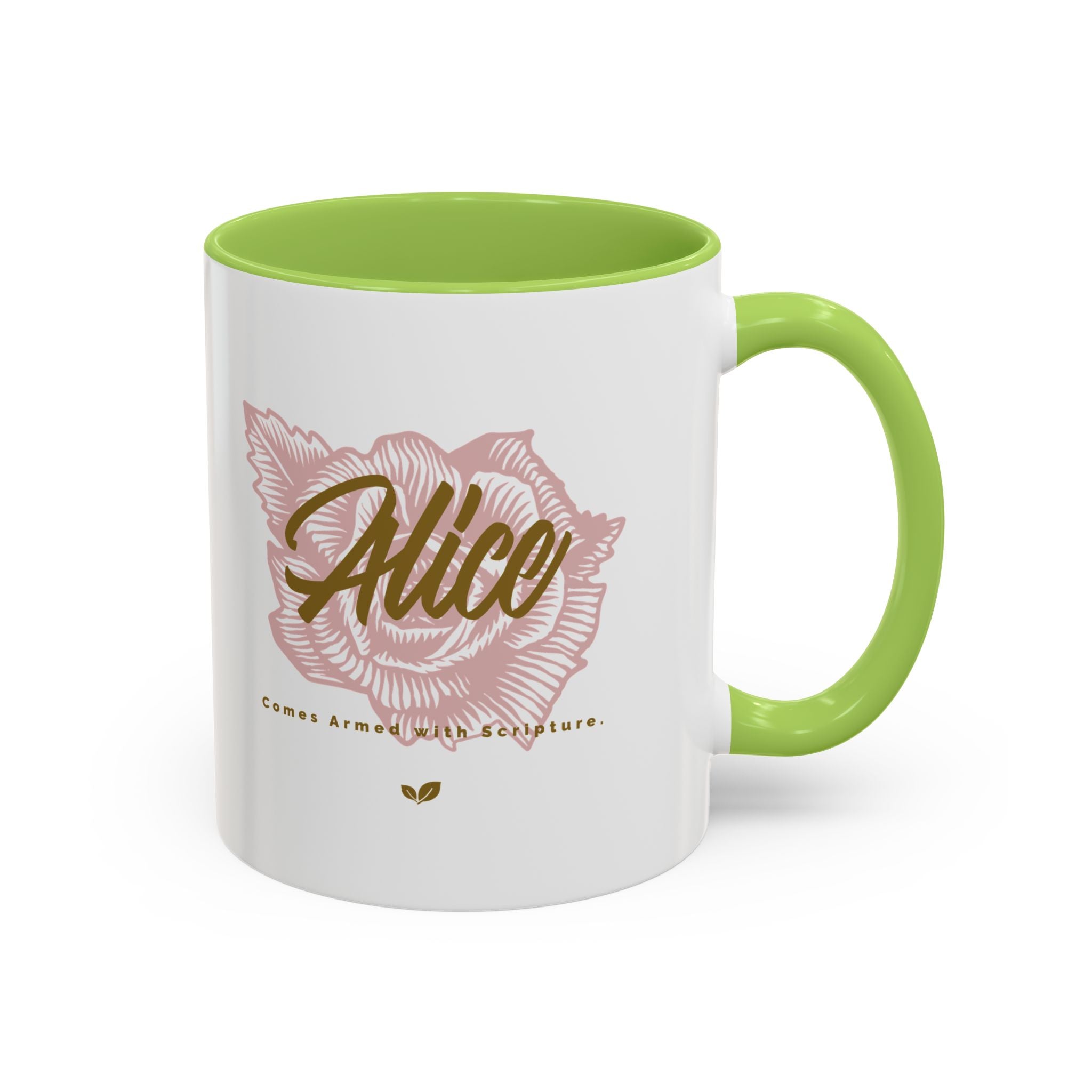 Alice Floral Accent Coffee Mug — Personalized Name Pink Blossom Ceramic Mug (11/15 oz)