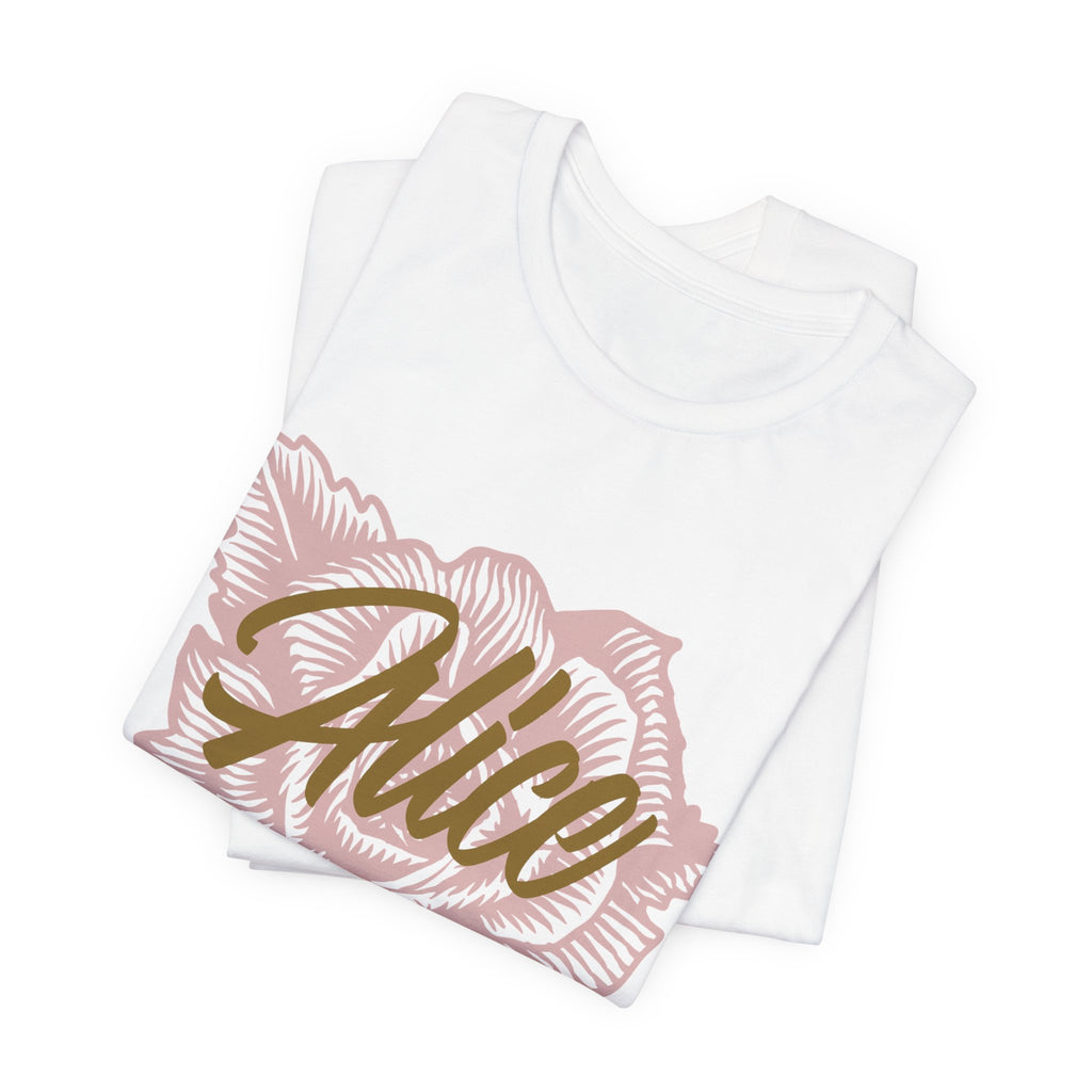 Alice Floral Tee — 'Alice' Script with Rose Illustration