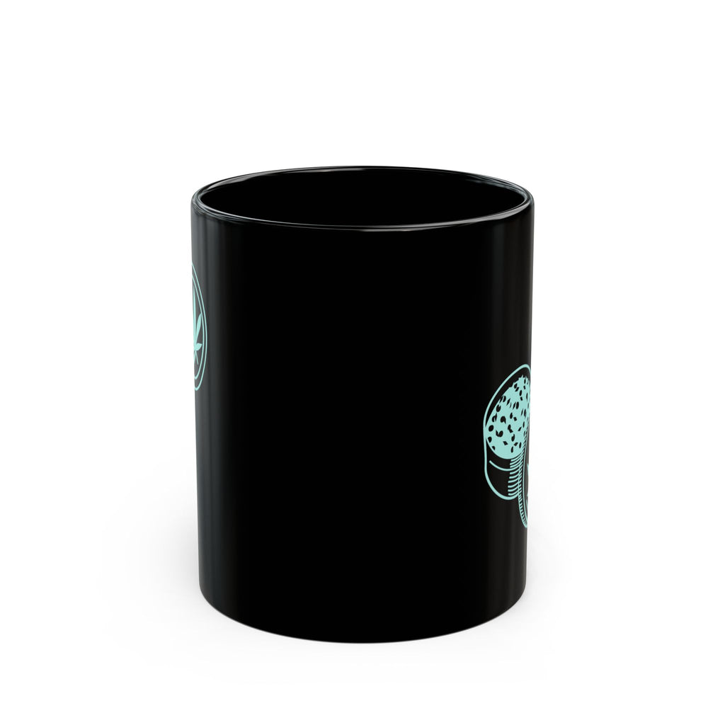 Black Ceramic Mug — Mint Cannabis Grinder Design (11oz & 15oz)