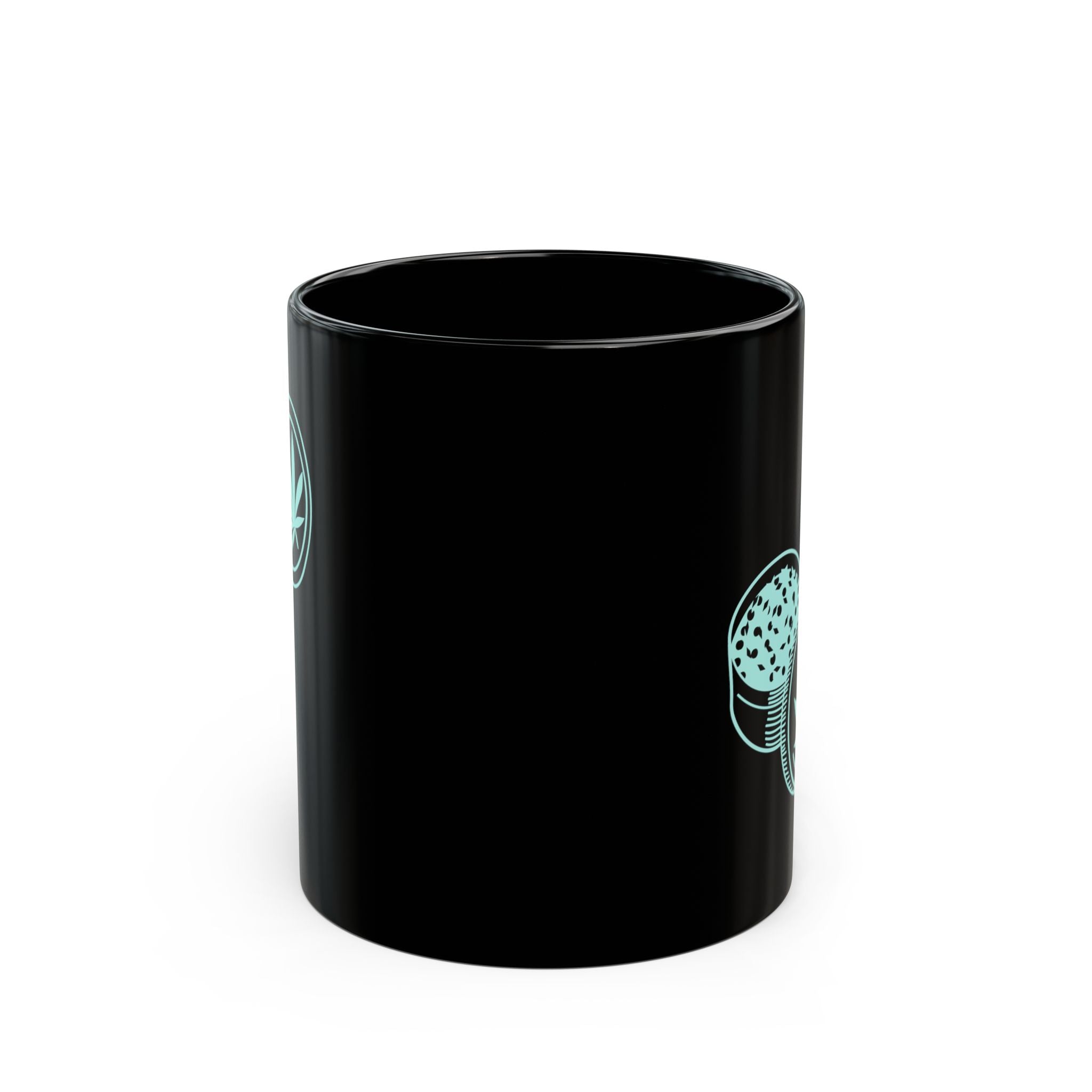 Black Ceramic Mug — Mint Cannabis Grinder Design (11oz & 15oz)
