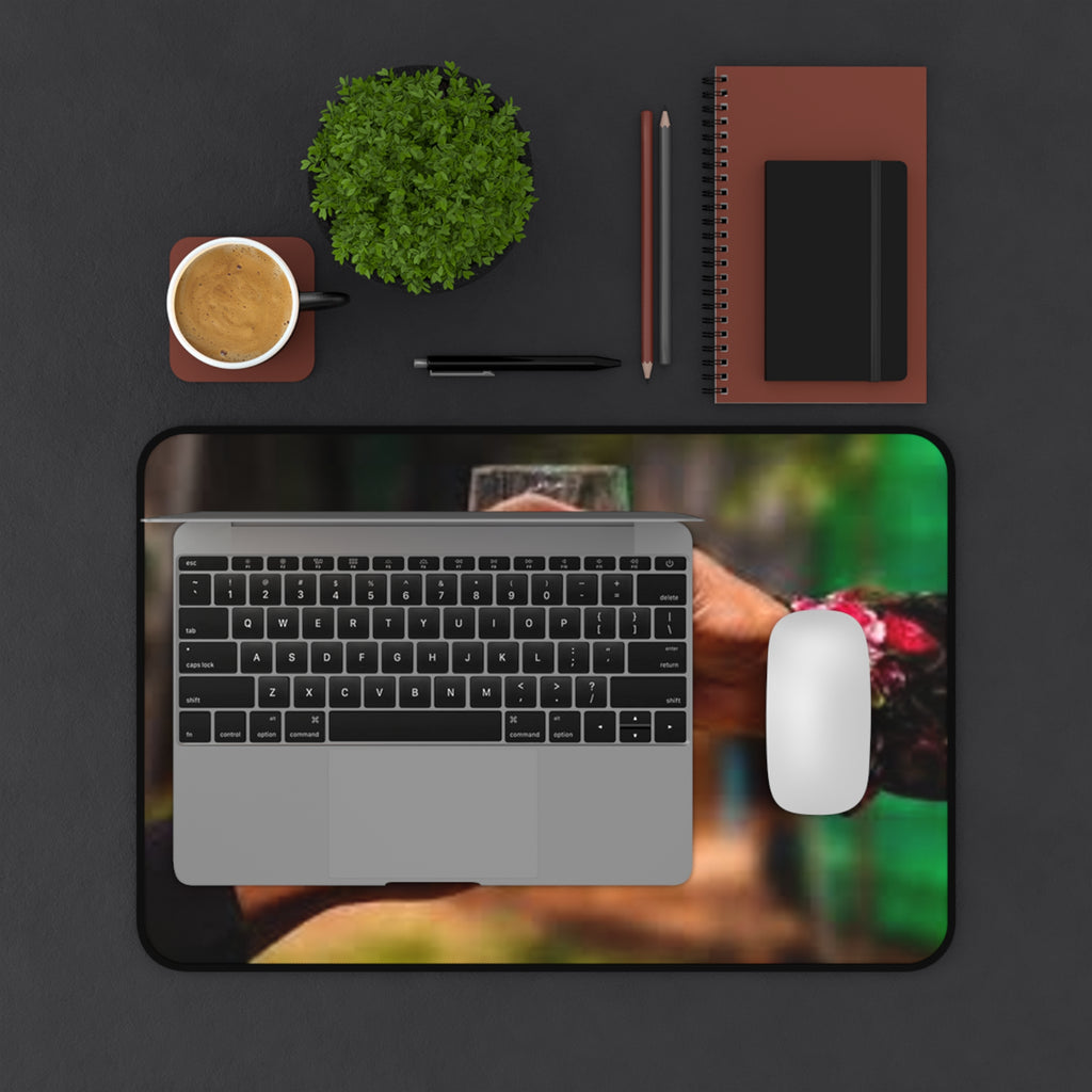Desk Mat — Hands Sharing Glass Art Print Desk Mat (Cozy, Community Vibe)