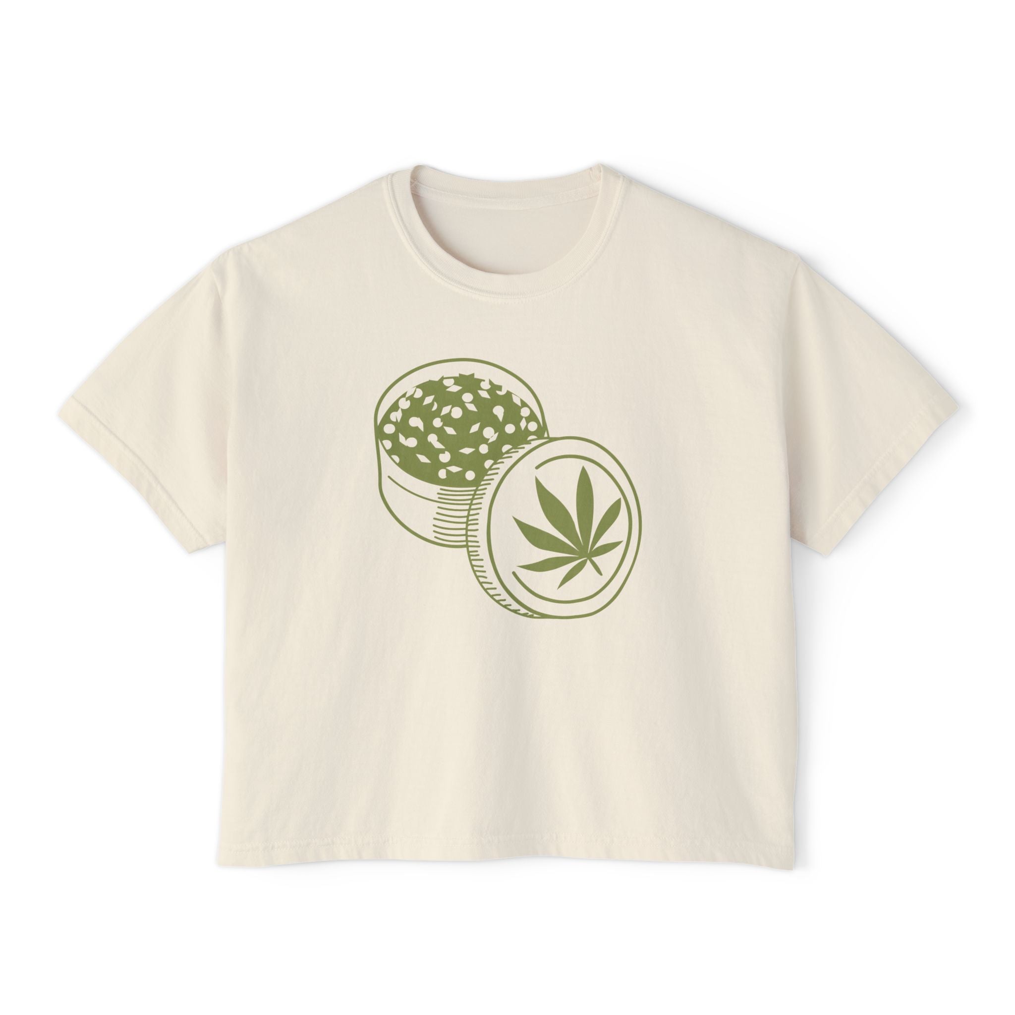 Grinder Leaf Women's Boxy Tee — Cannabis Herb Graphic Crop Top