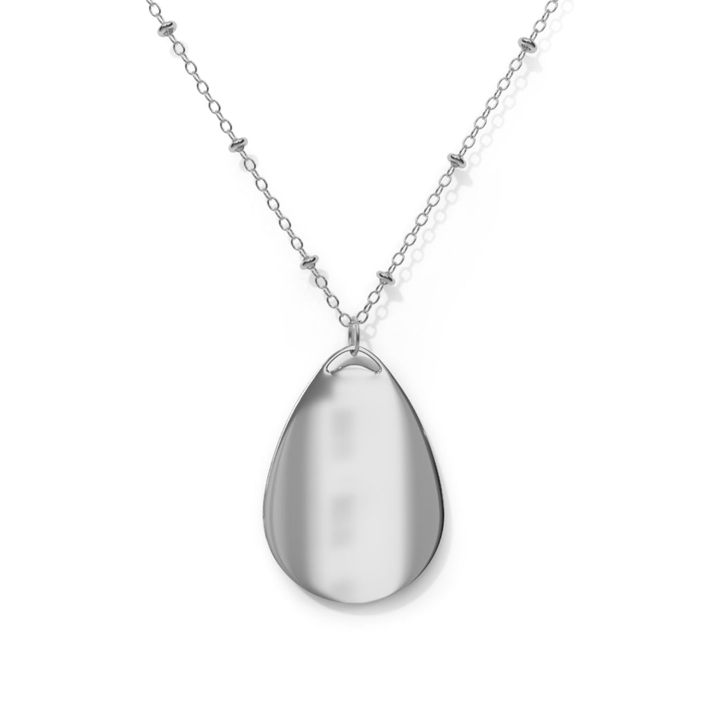 Oval Cannabis Token Necklace — Silver Teardrop Pendant with Leaf Coin Design
