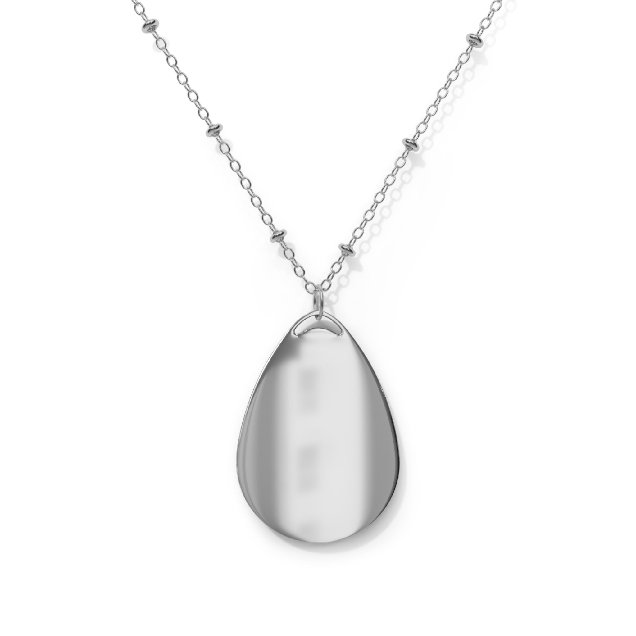 Oval Cannabis Token Necklace — Silver Teardrop Pendant with Leaf Coin Design