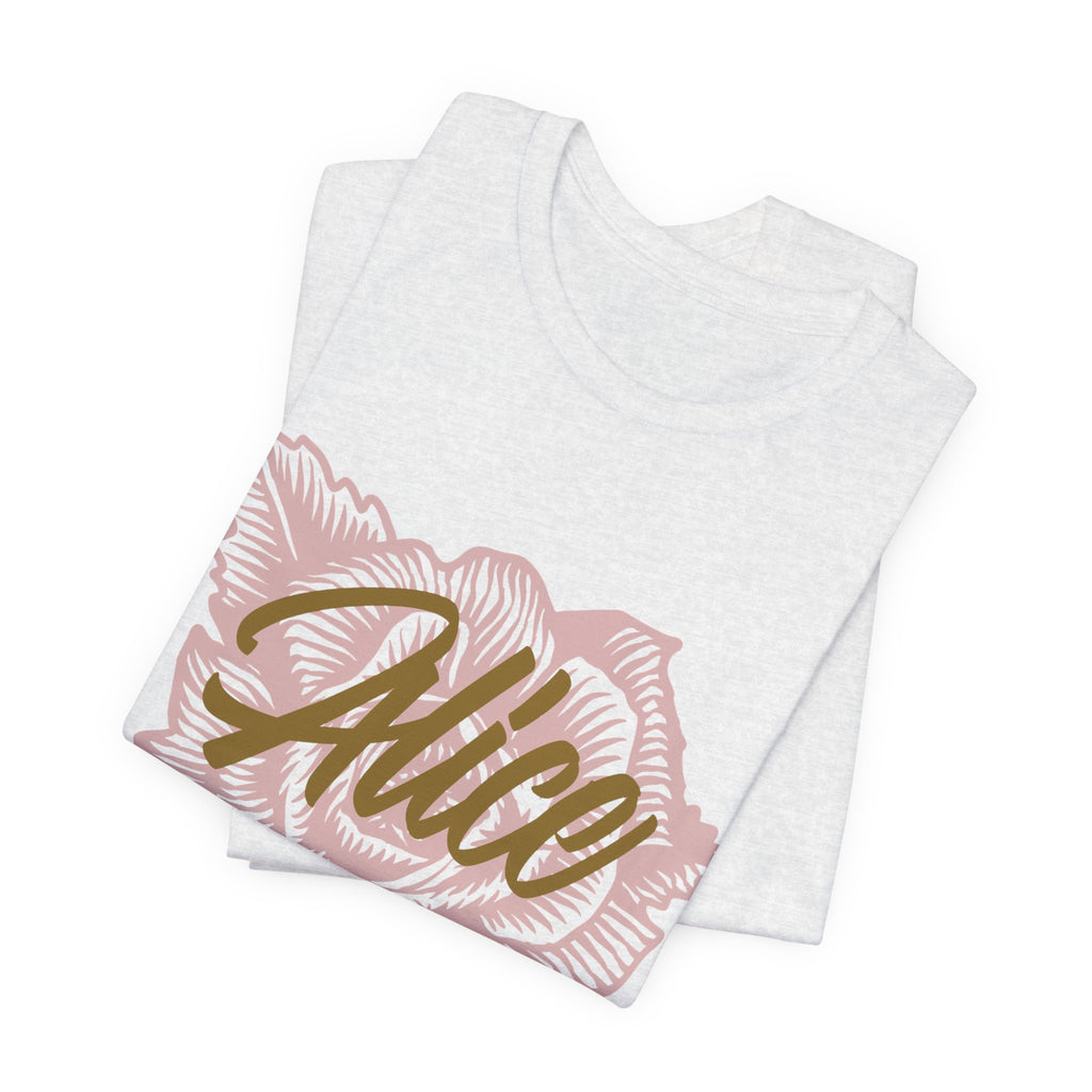 Alice Floral Tee — 'Alice' Script with Rose Illustration