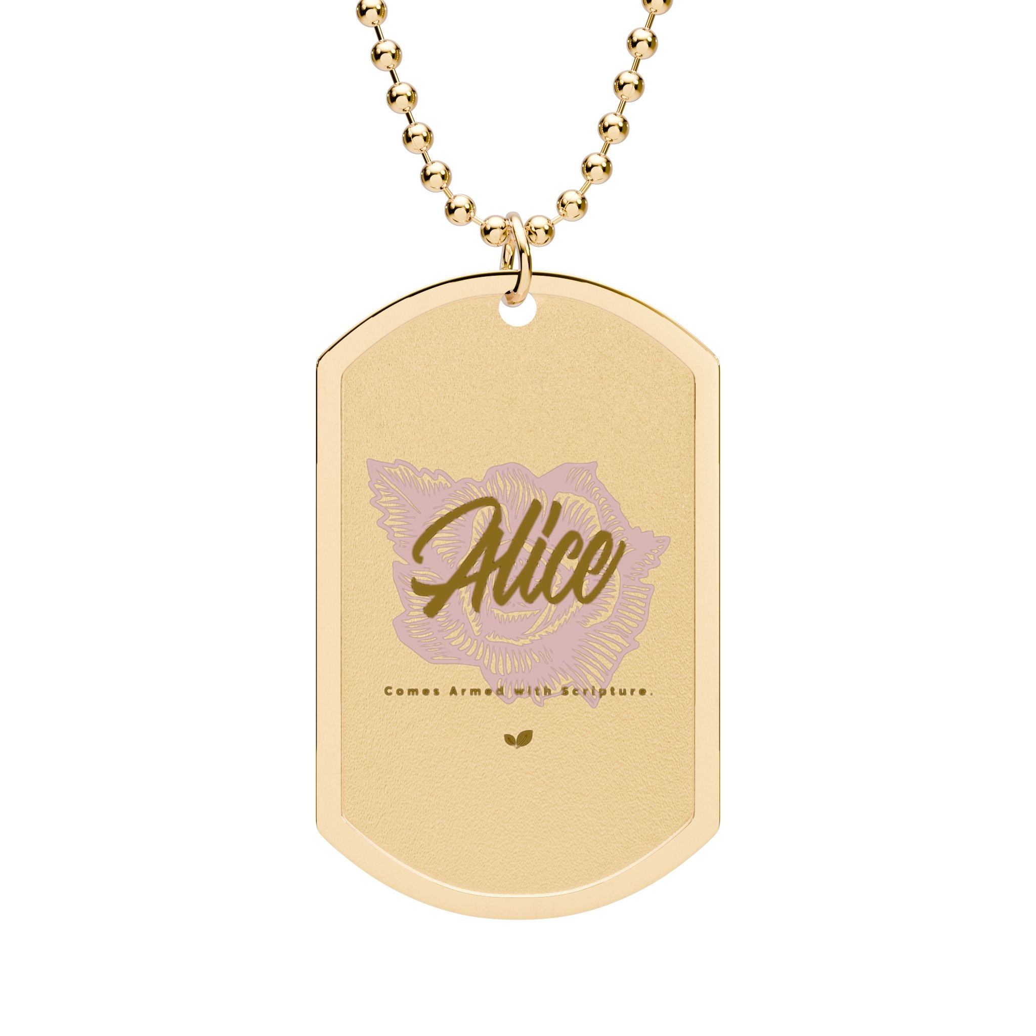 Gold Floral 'Allie' Engraved Dog Tag Necklace
