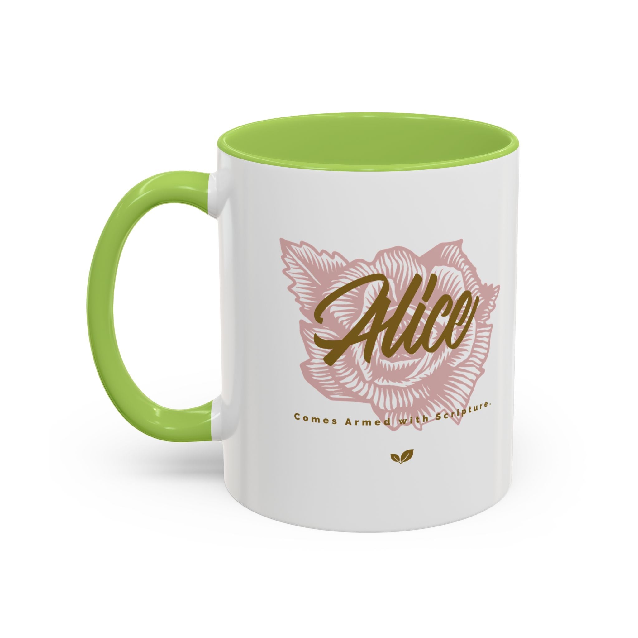 Alice Floral Accent Coffee Mug — Personalized Name Pink Blossom Ceramic Mug (11/15 oz)