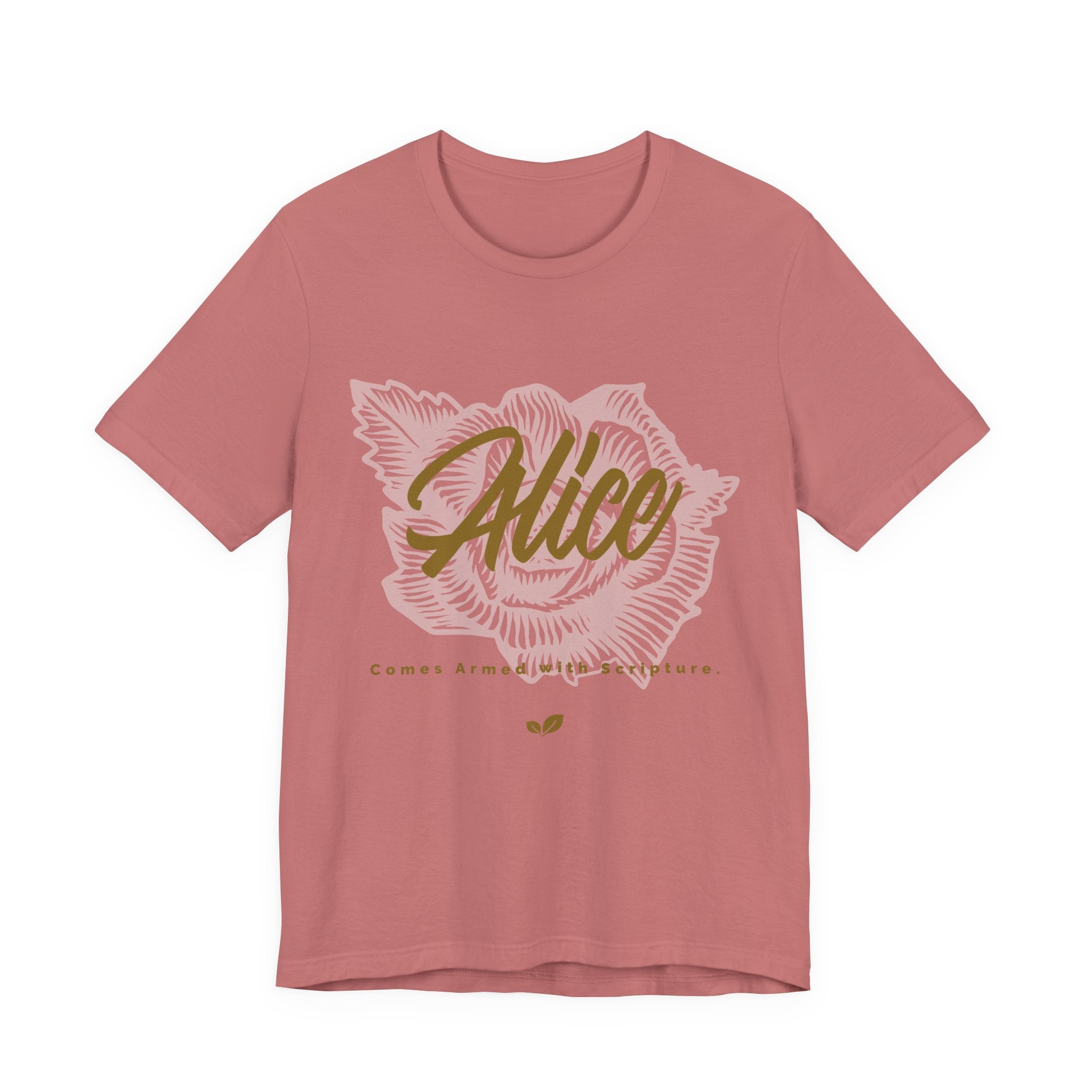 Alice Floral Tee — 'Alice' Script with Rose Illustration