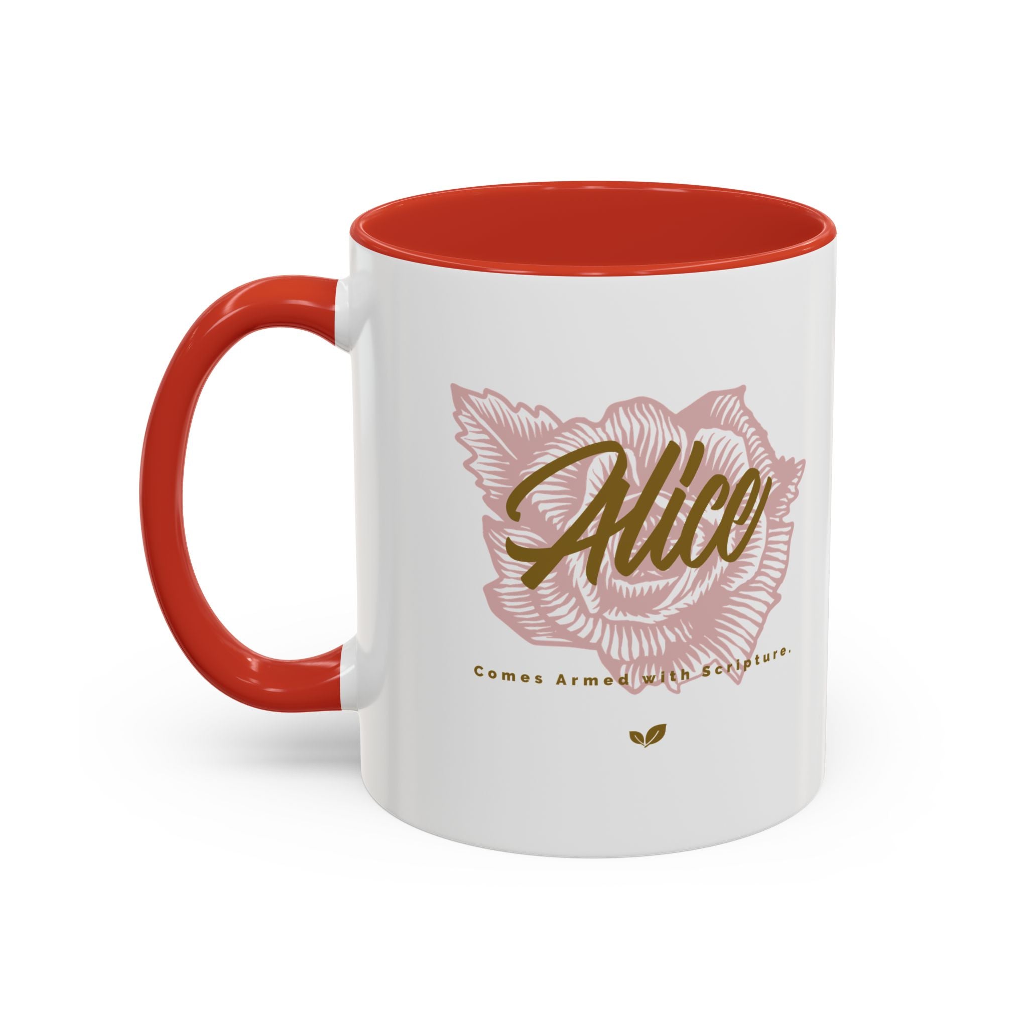 Alice Floral Accent Coffee Mug — Personalized Name Pink Blossom Ceramic Mug (11/15 oz)