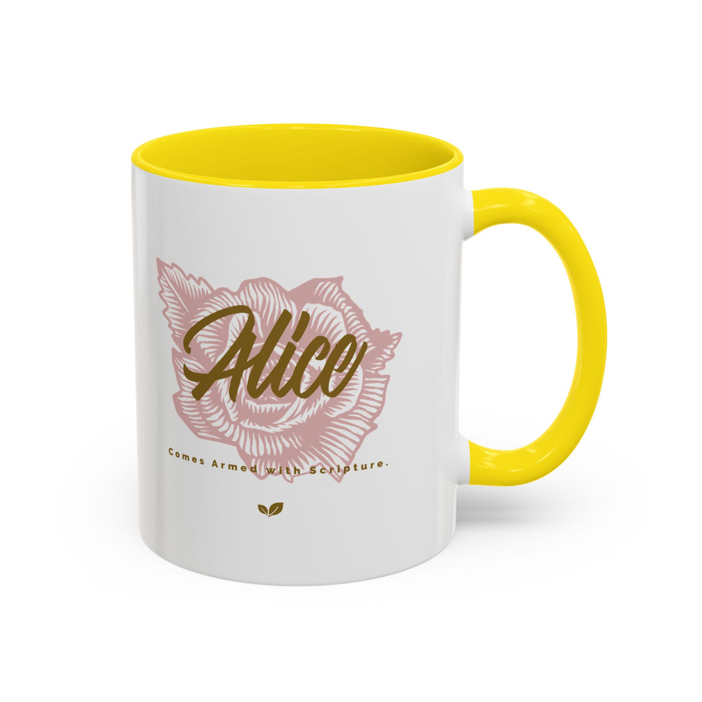 Alice Floral Accent Coffee Mug — Personalized Name Pink Blossom Ceramic Mug (11/15 oz)