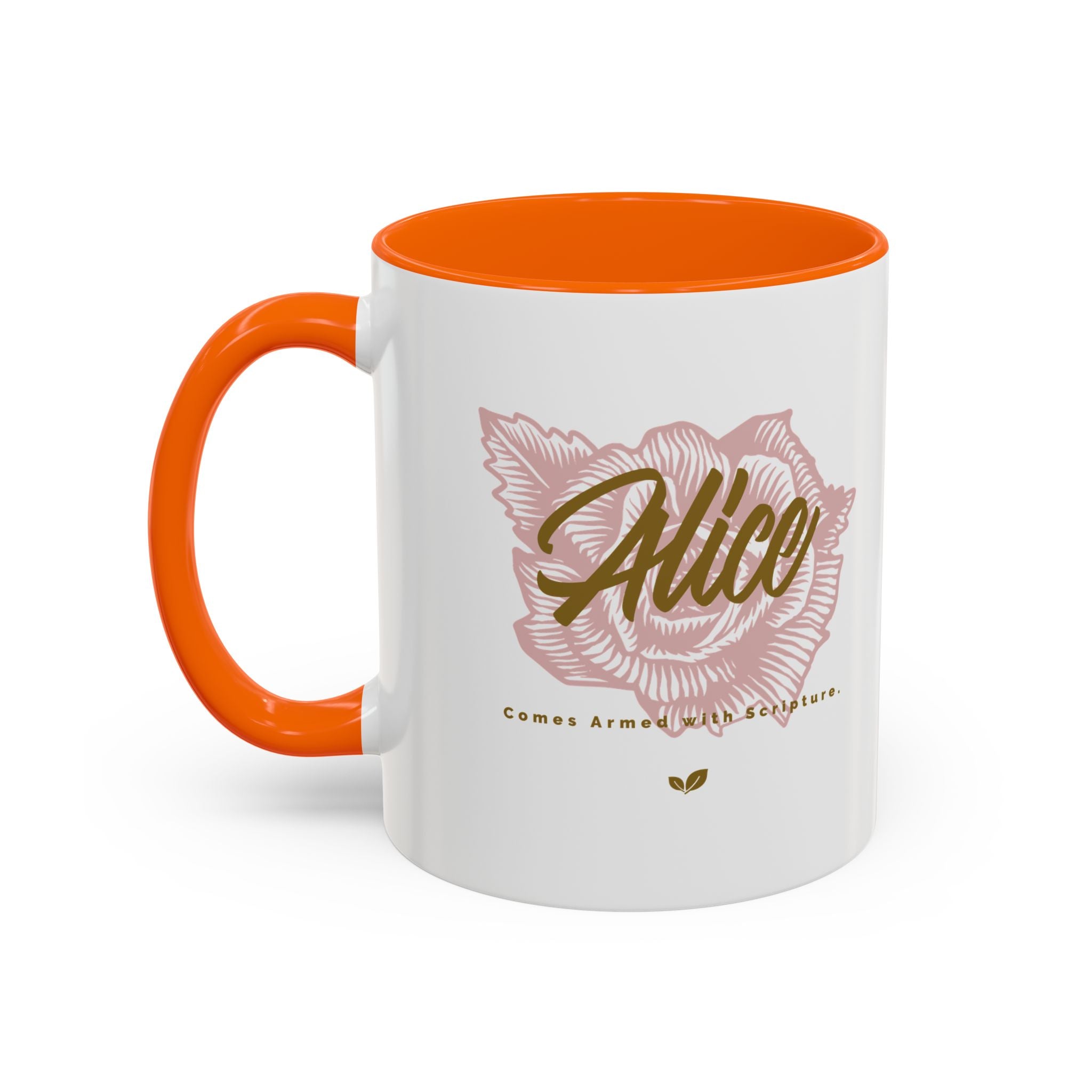 Alice Floral Accent Coffee Mug — Personalized Name Pink Blossom Ceramic Mug (11/15 oz)
