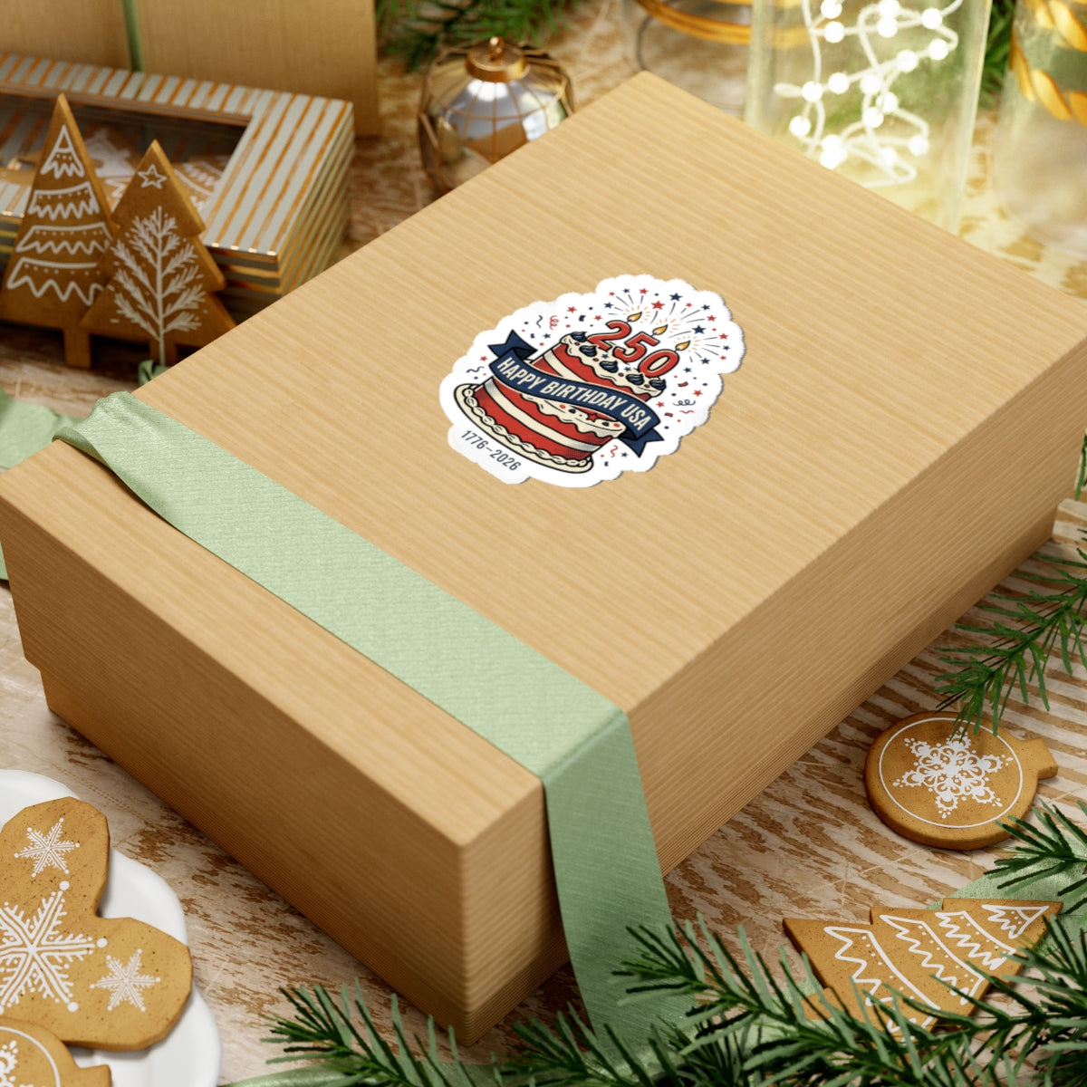 250th Birthday USA Cake Sticker | 1776–2026, 4th of July Patriotic Sticker