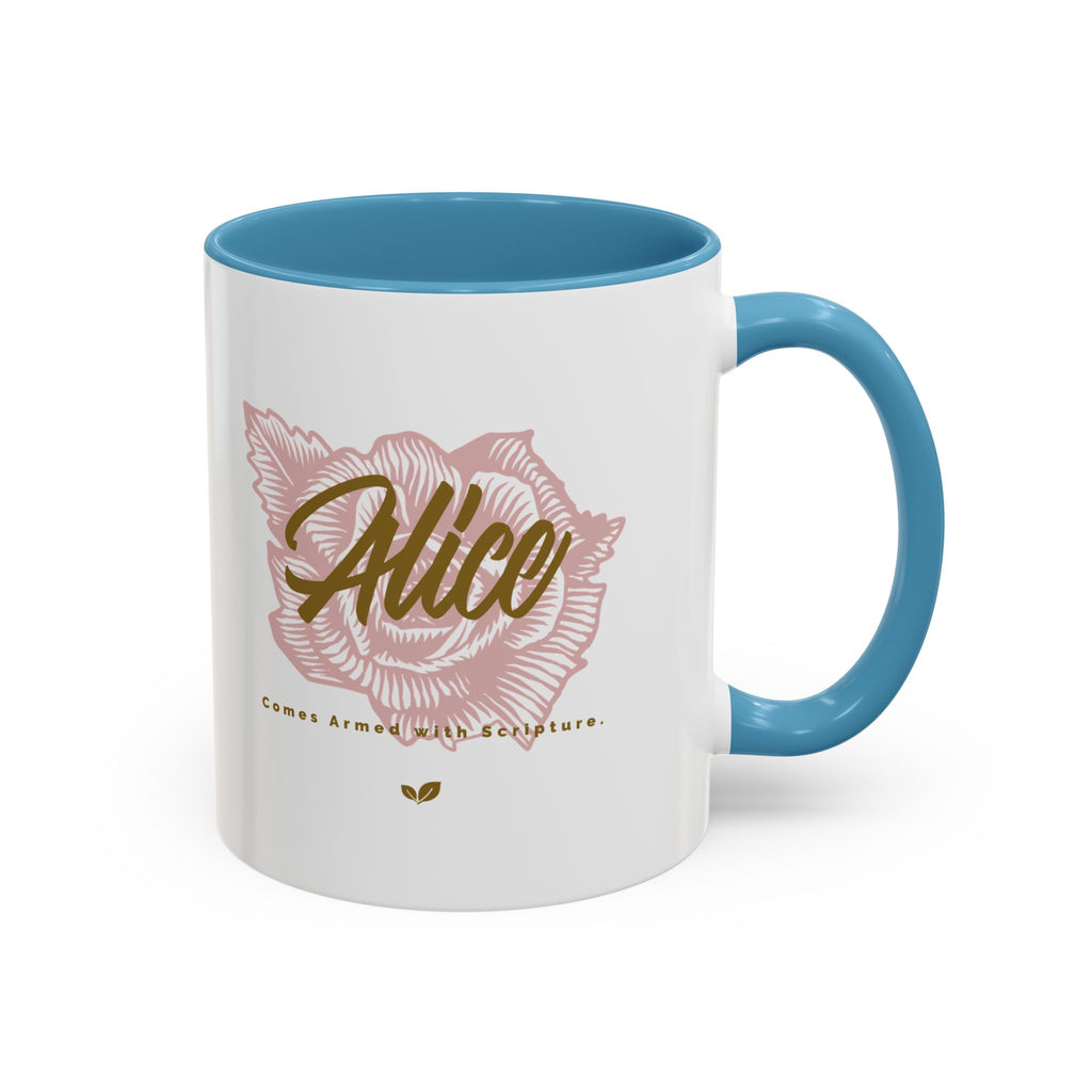 Alice Floral Accent Coffee Mug — Personalized Name Pink Blossom Ceramic Mug (11/15 oz)