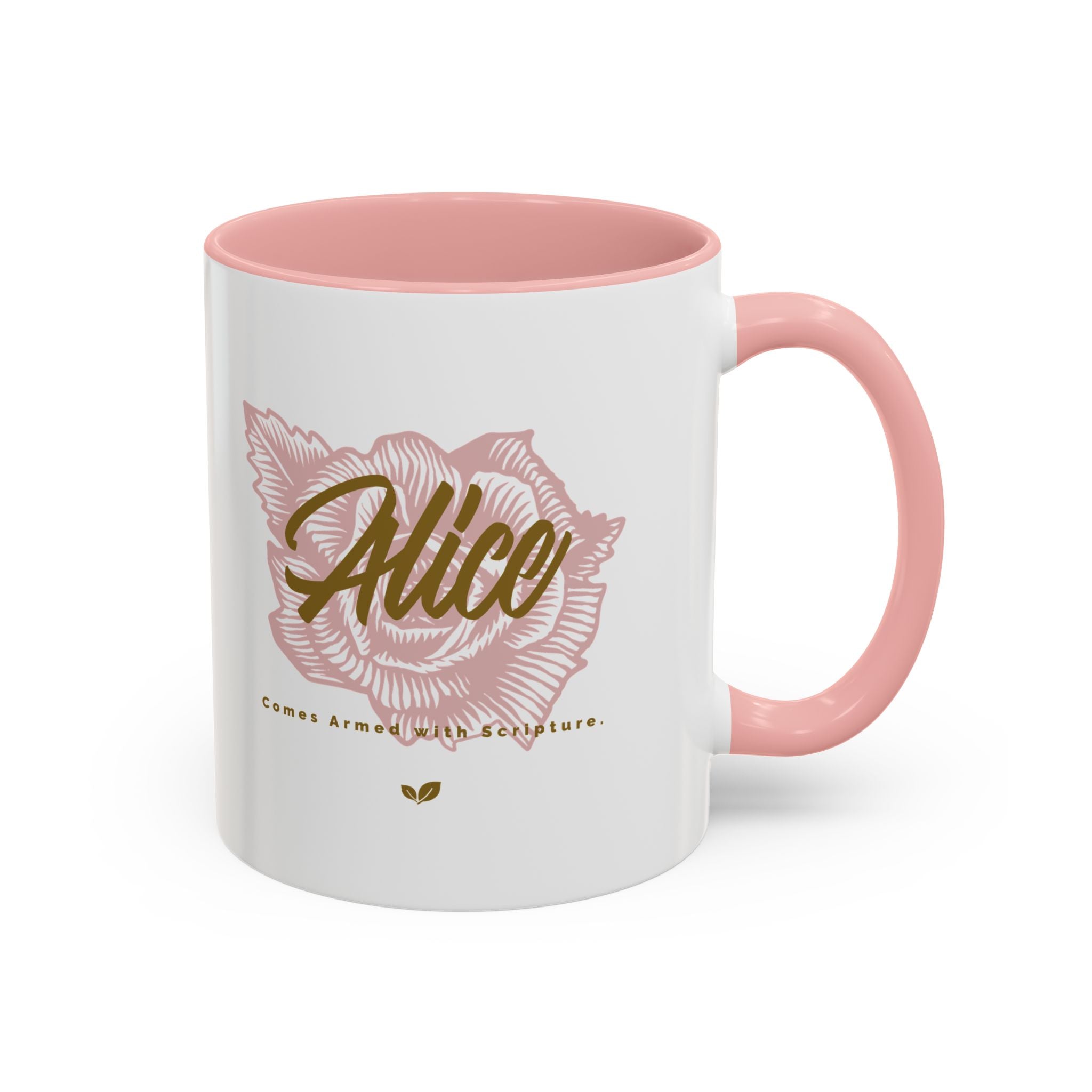 Alice Floral Accent Coffee Mug — Personalized Name Pink Blossom Ceramic Mug (11/15 oz)