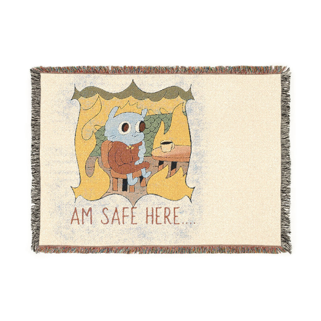 Woven Blanket — "Sit Safe Here" Cozy Cabin Throw Blanket