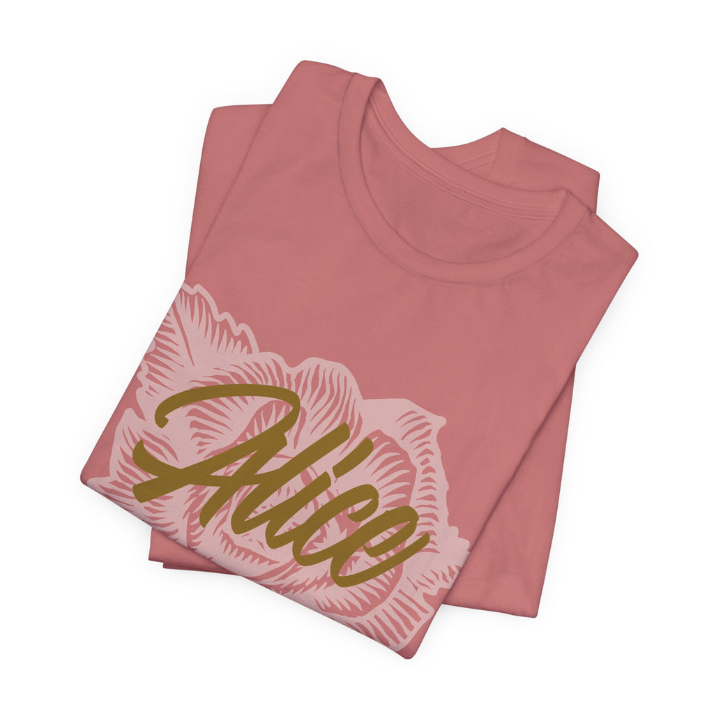 Alice Floral Tee — 'Alice' Script with Rose Illustration