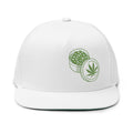 Embroidered Grinder & Leaf Flat Bill Cap — White Snapback Hat