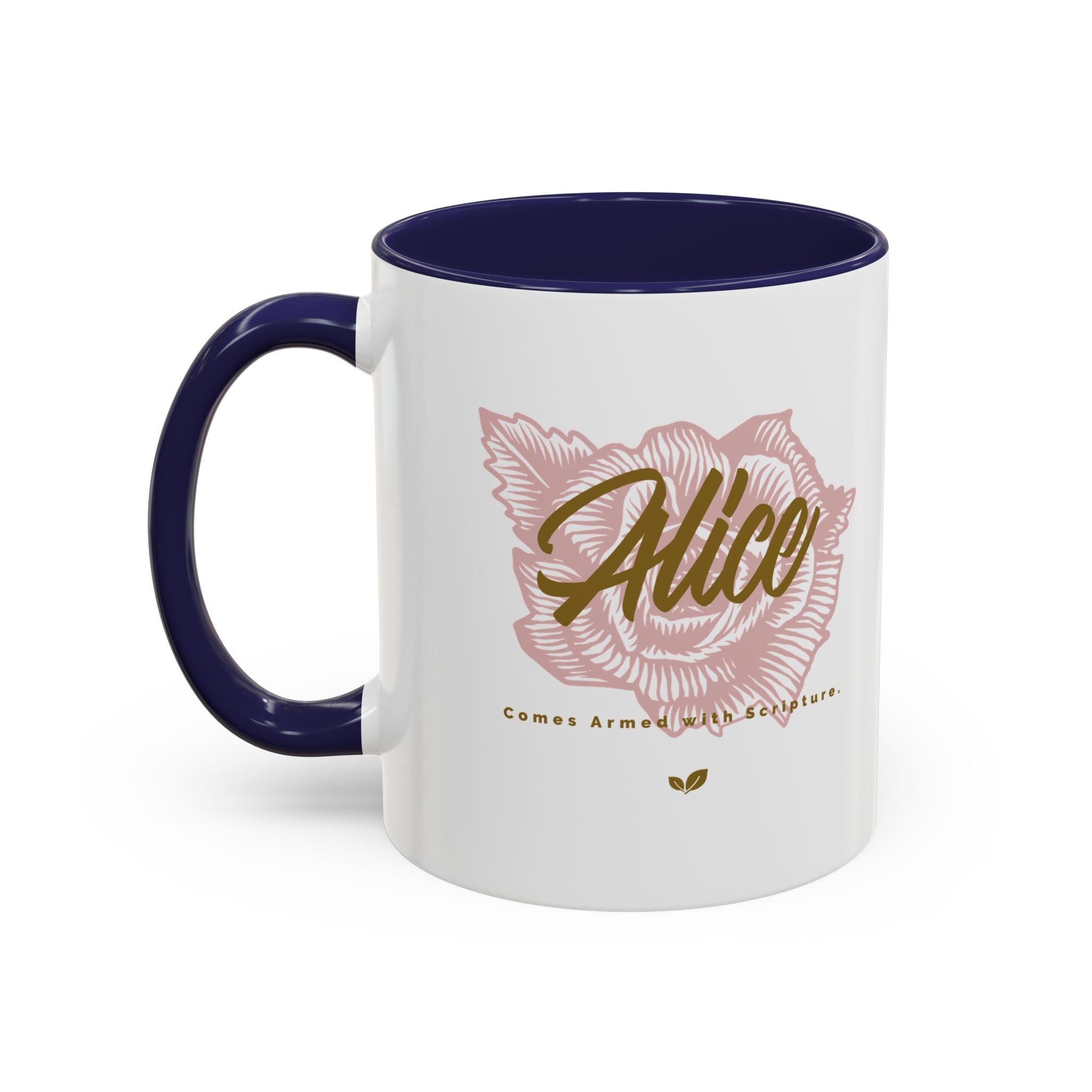 Alice Floral Accent Coffee Mug — Personalized Name Pink Blossom Ceramic Mug (11/15 oz)