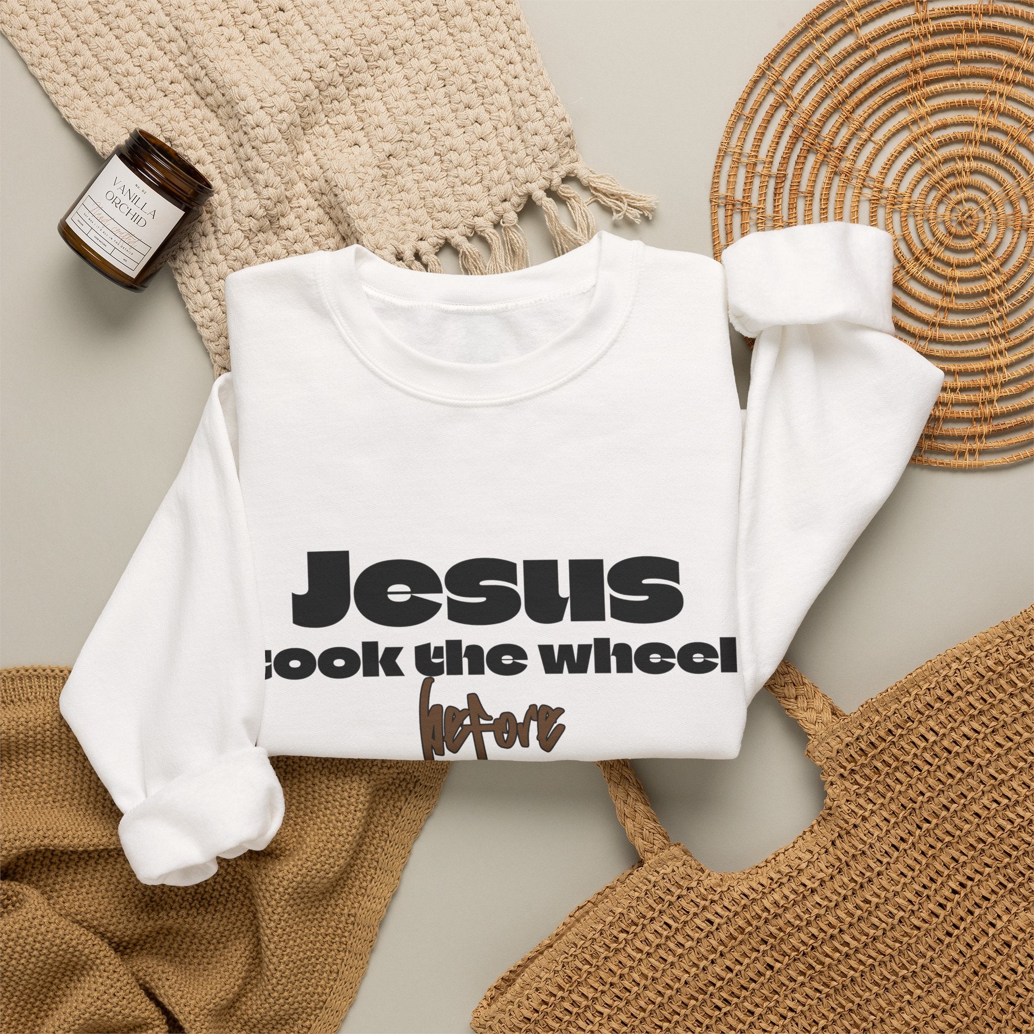 Jesus Took the Wheel Crewneck Sweatshirt — Faith-Based Christian Pullover