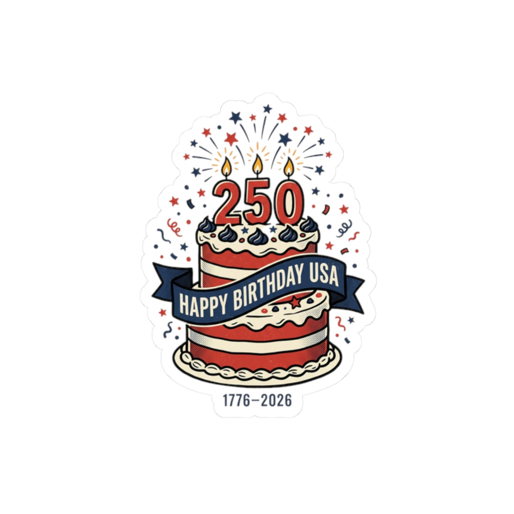 250th Birthday USA Cake Sticker | 1776–2026, 4th of July Patriotic Sticker