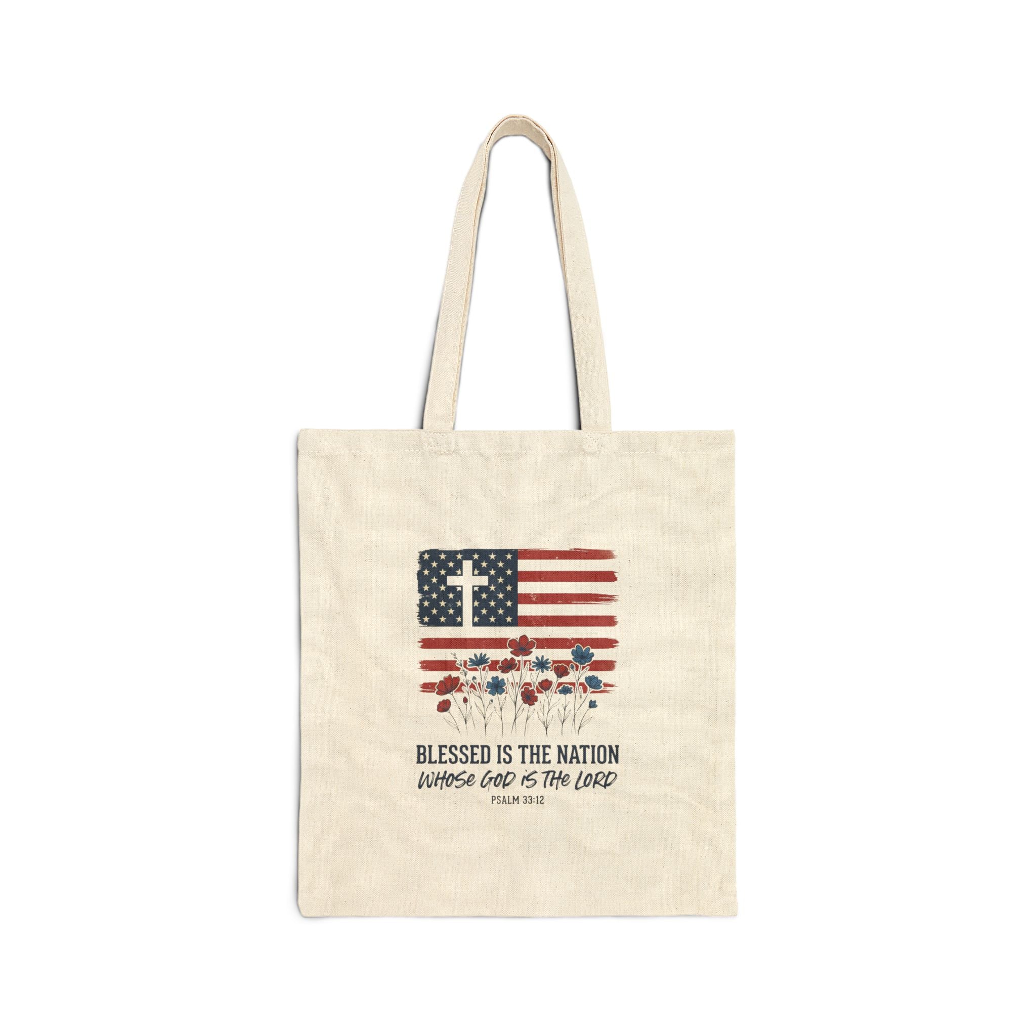Blessed Is the Nation American Flag Cross Tote | Faith & Freedom 4th of July
