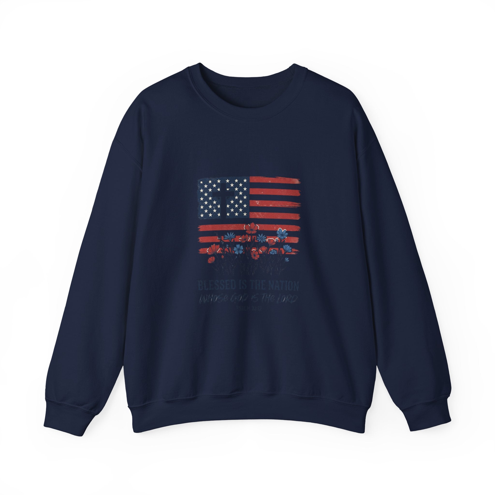Blessed is the Nation flag cross floral Sweatshirt | Faith and Freedom 4th of July