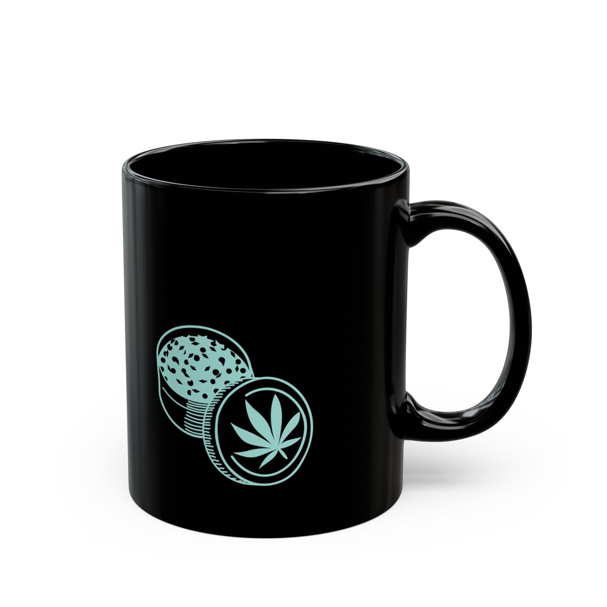 Black Ceramic Mug — Mint Cannabis Grinder Design (11oz & 15oz)