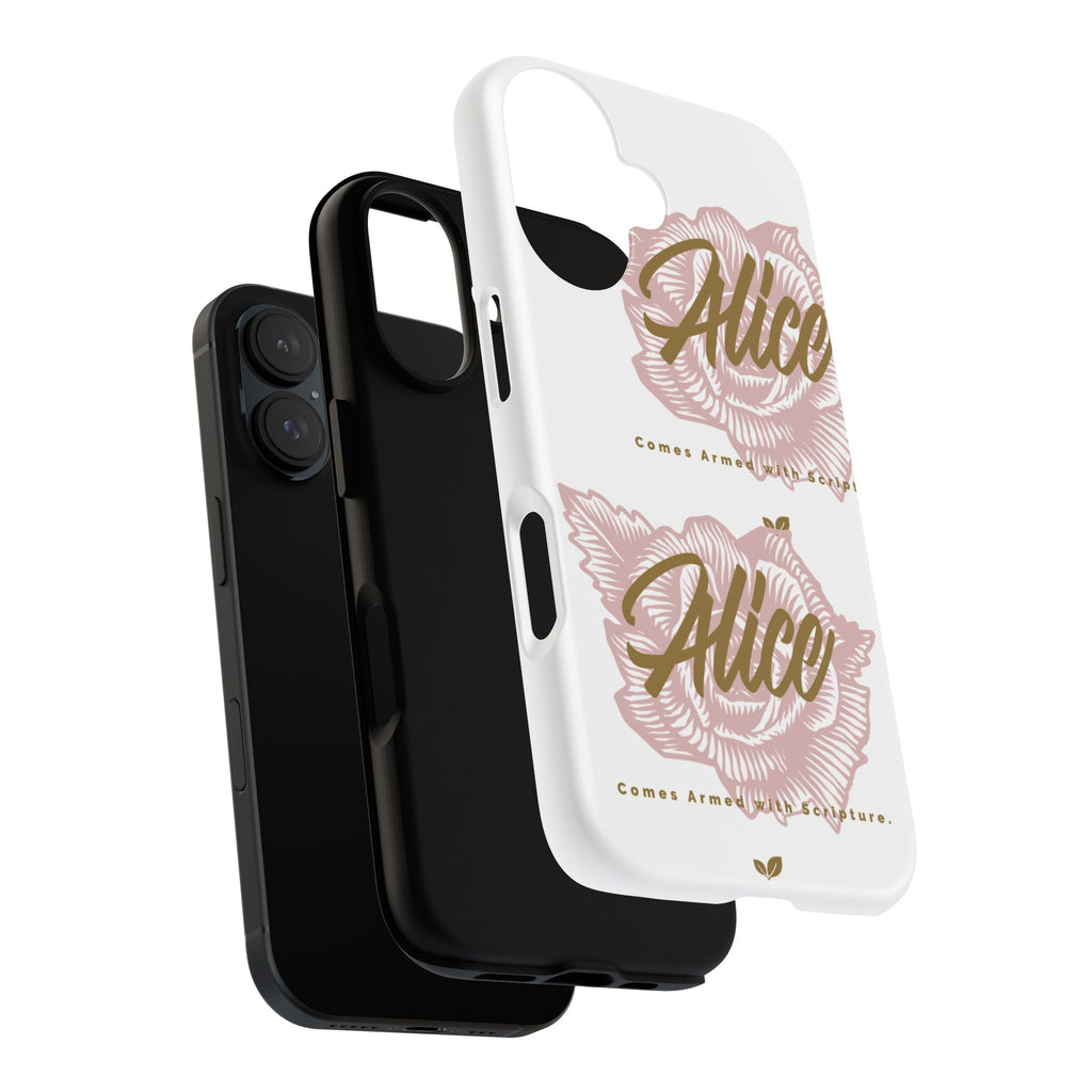 Alice Floral Phone Case — Personalized Tough Case with Gold Script