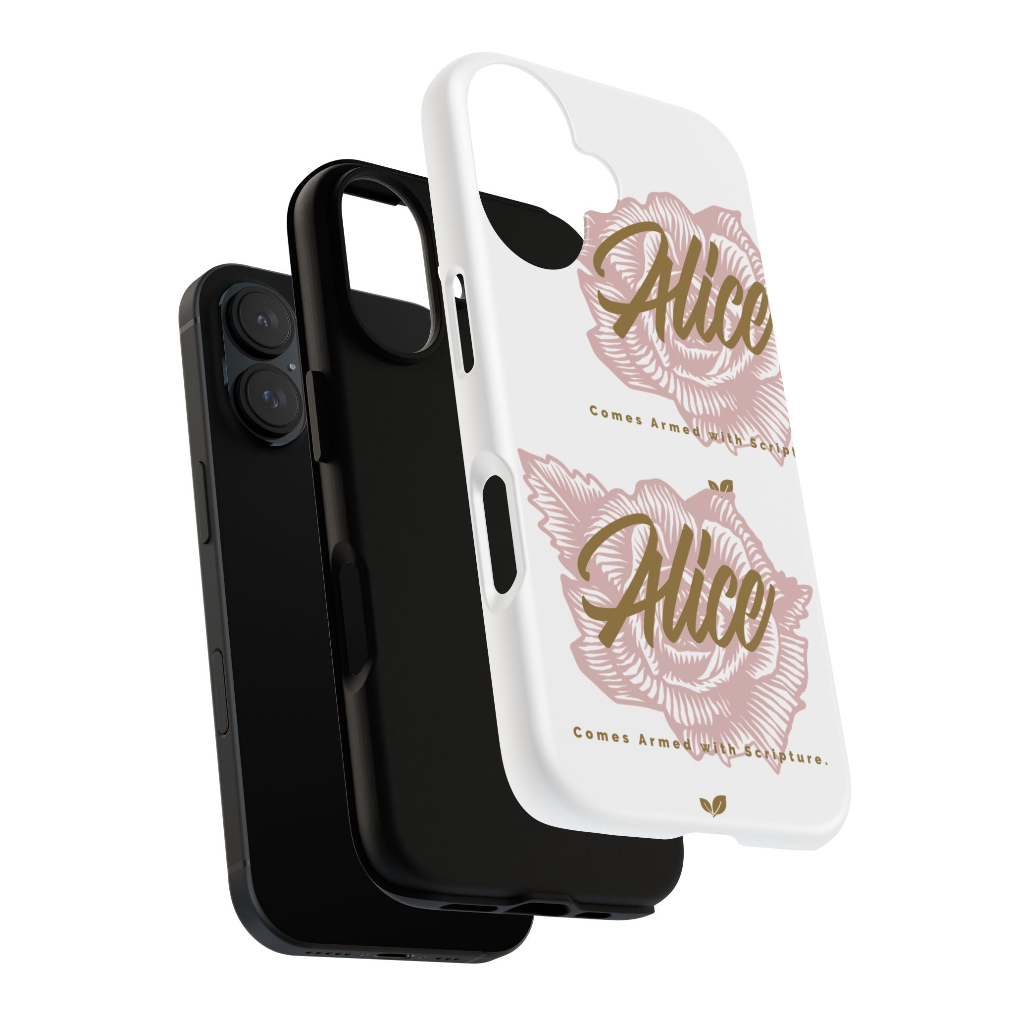 Alice Floral Phone Case — Personalized Tough Case with Gold Script