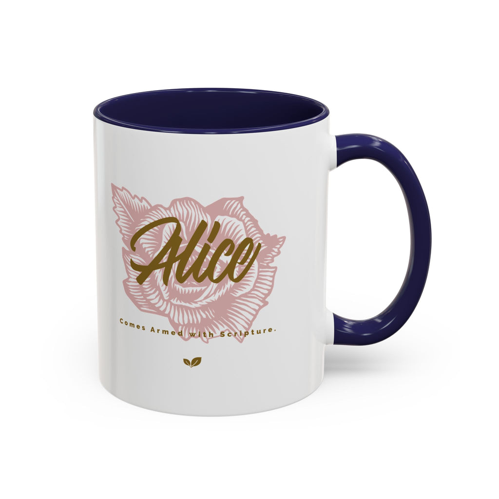 Alice Floral Accent Coffee Mug — Personalized Name Pink Blossom Ceramic Mug (11/15 oz)
