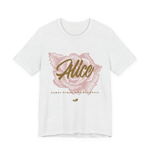 Alice Floral Tee — 'Alice' Script with Rose Illustration