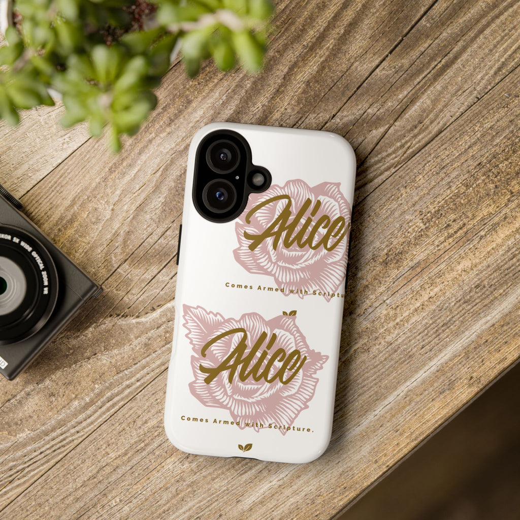 Alice Floral Phone Case — Personalized Tough Case with Gold Script