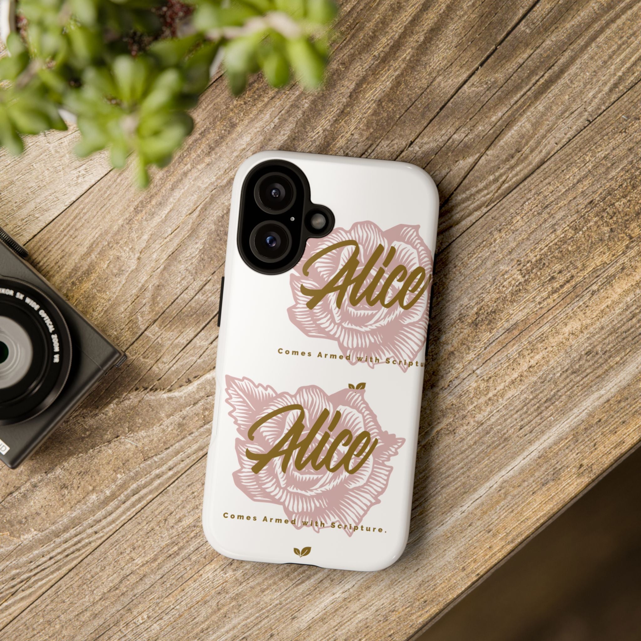 Alice Floral Phone Case — Personalized Tough Case with Gold Script