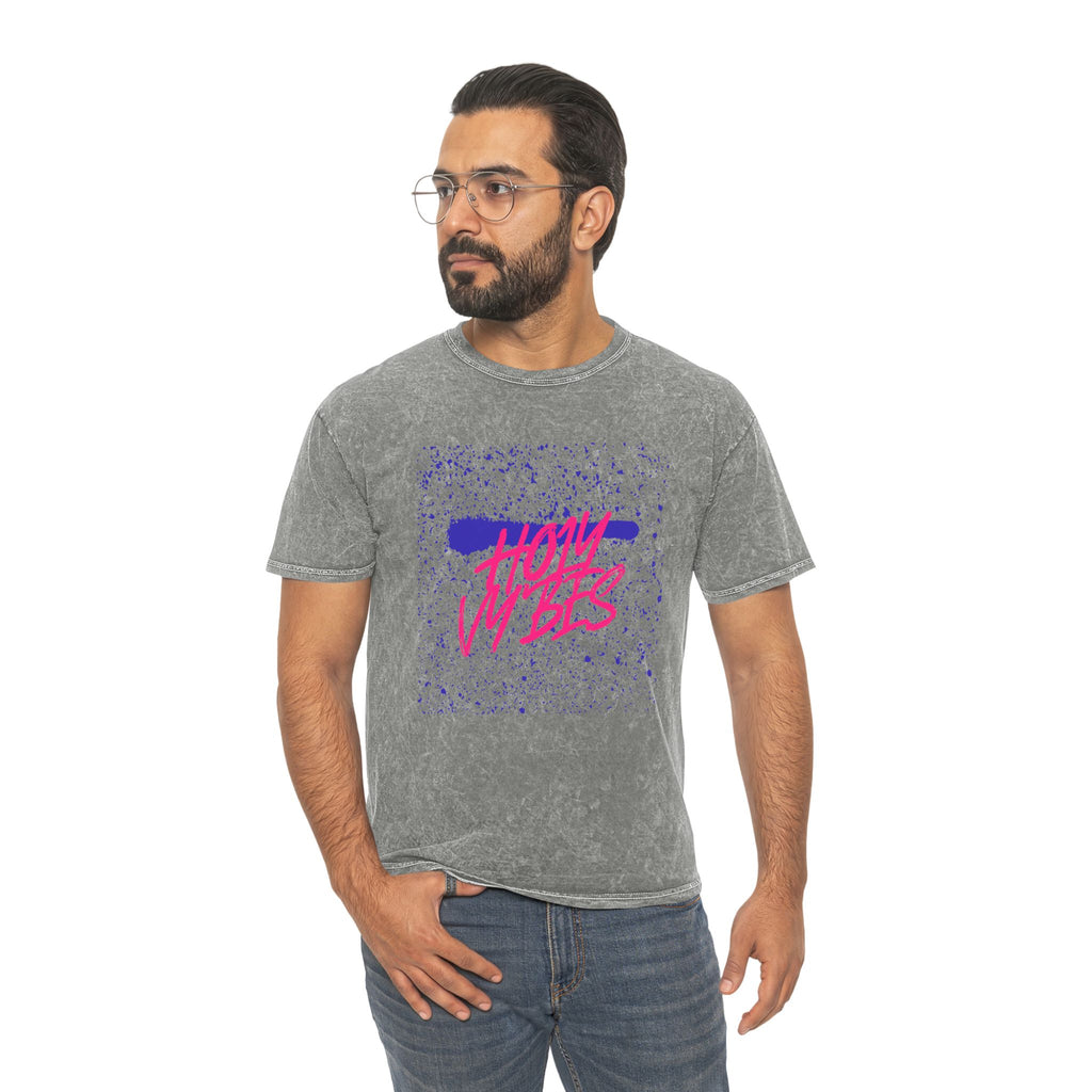 Retro "Holy Vibes" Mineral Wash T‑Shirt — 80s Neon Graphic Tee