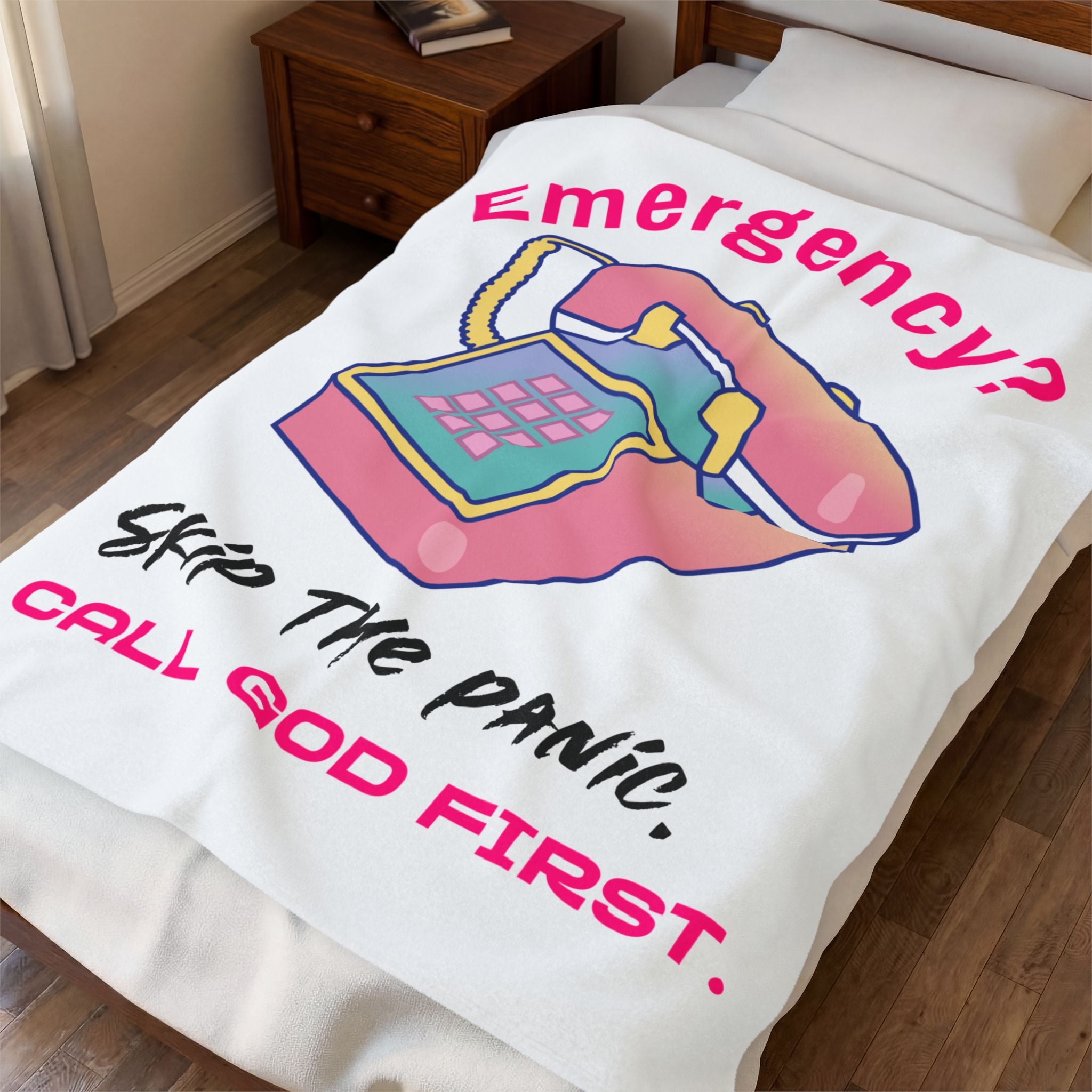 Velveteen Plush Blanket — "Emergency? Skip the Panic, Call God First" Christian Throw