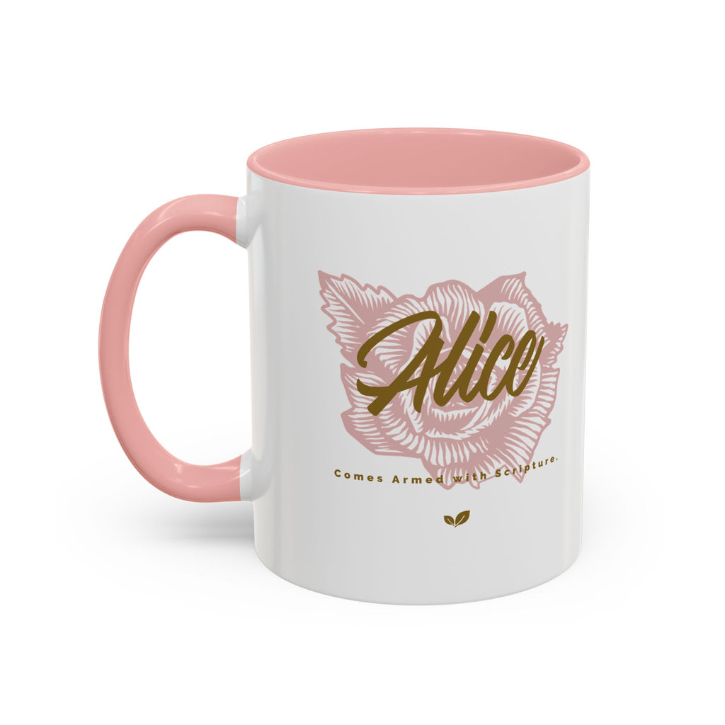 Alice Floral Accent Coffee Mug — Personalized Name Pink Blossom Ceramic Mug (11/15 oz)