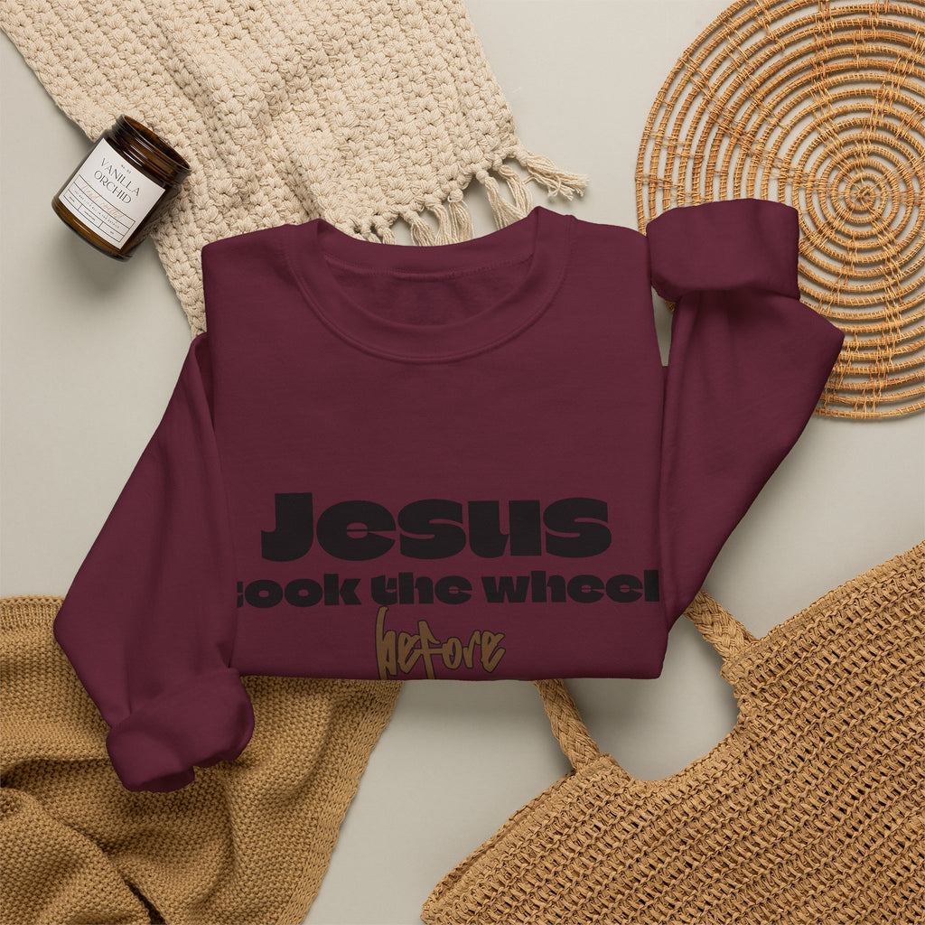 Jesus Took the Wheel Crewneck Sweatshirt — Faith-Based Christian Pullover