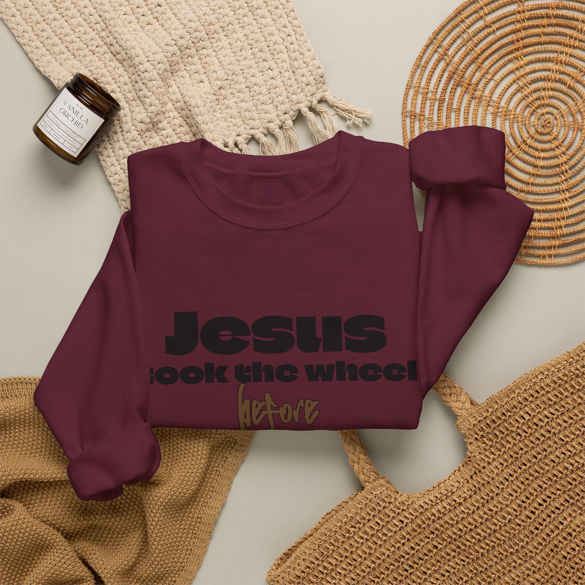 Jesus Took the Wheel Crewneck Sweatshirt — Faith-Based Christian Pullover