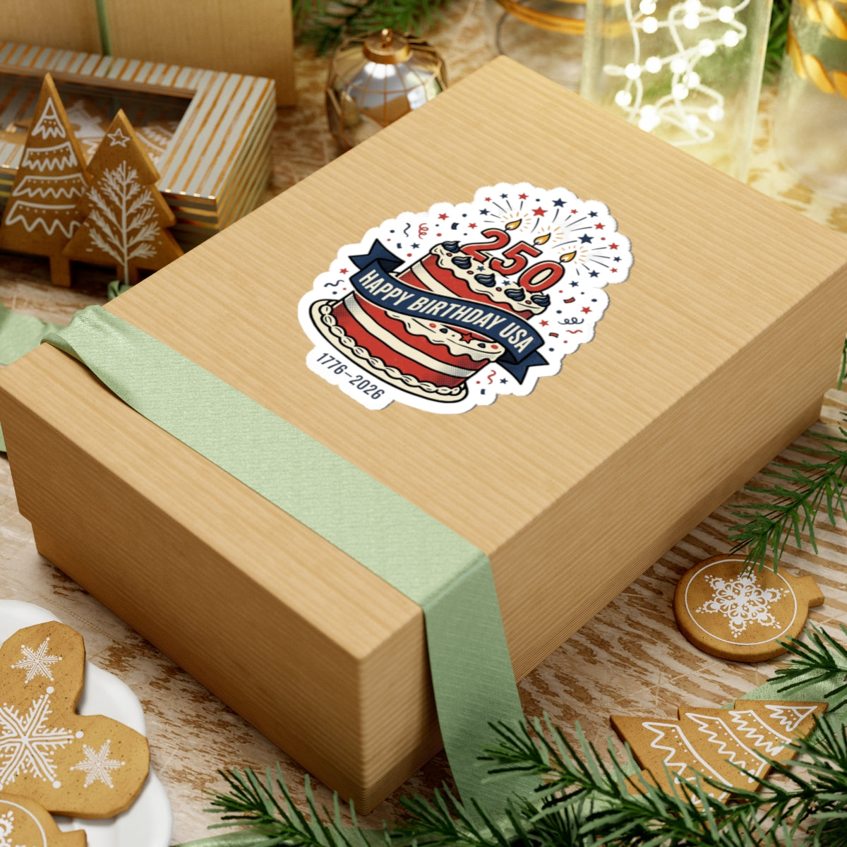 250th Birthday USA Cake Sticker | 1776–2026, 4th of July Patriotic Sticker