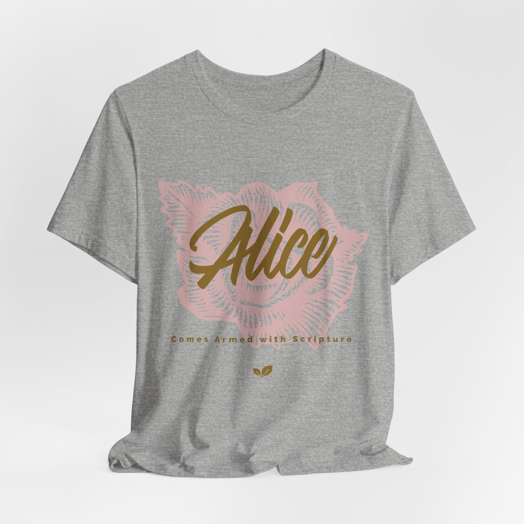 Alice Floral Tee — 'Alice' Script with Rose Illustration